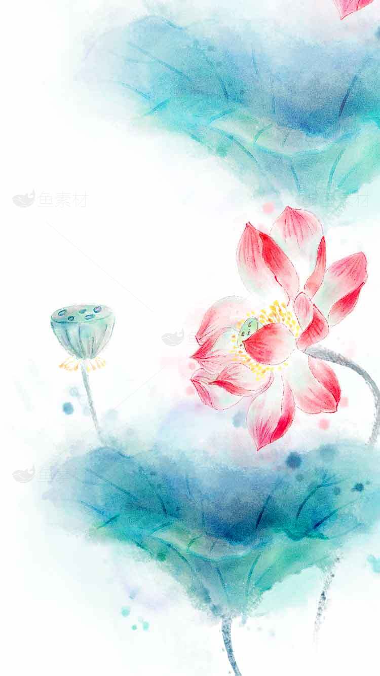 水墨风格唯美荷花背景图片素材