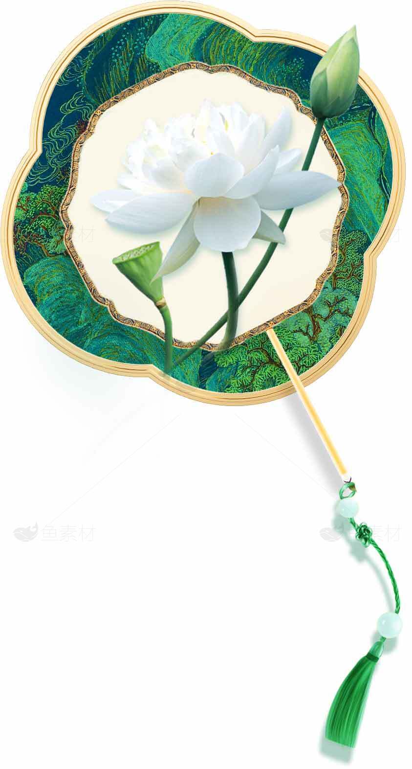 古典风格白莲花团扇图片素材