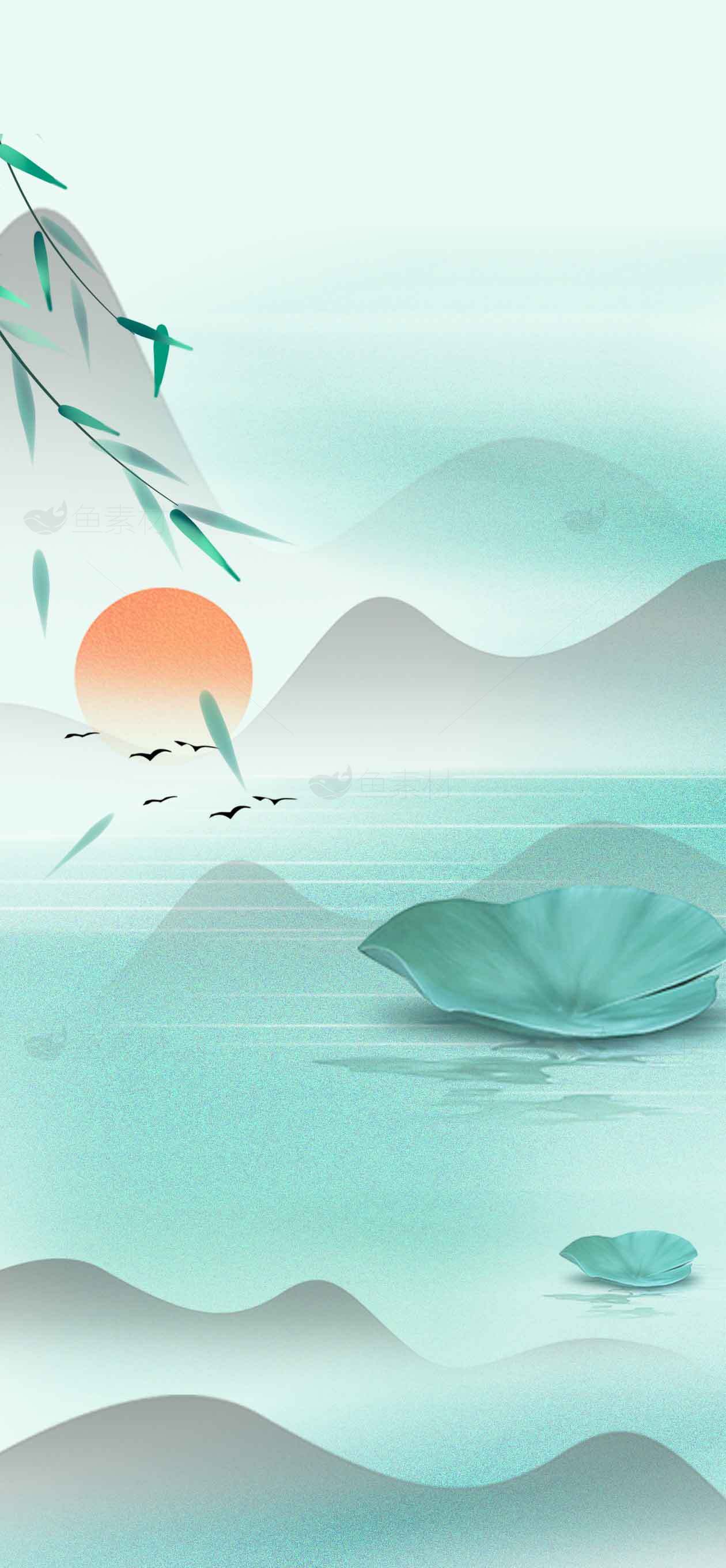 高清唯美山水画背景图片中国风素材