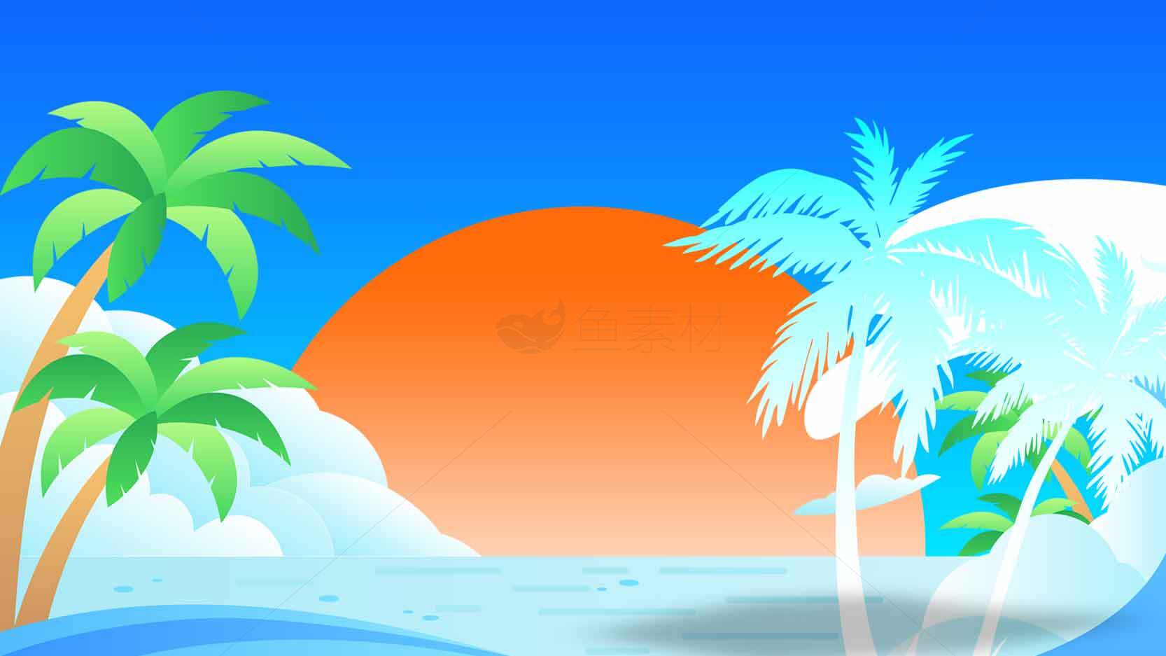 热带海滩日落风景插画素材