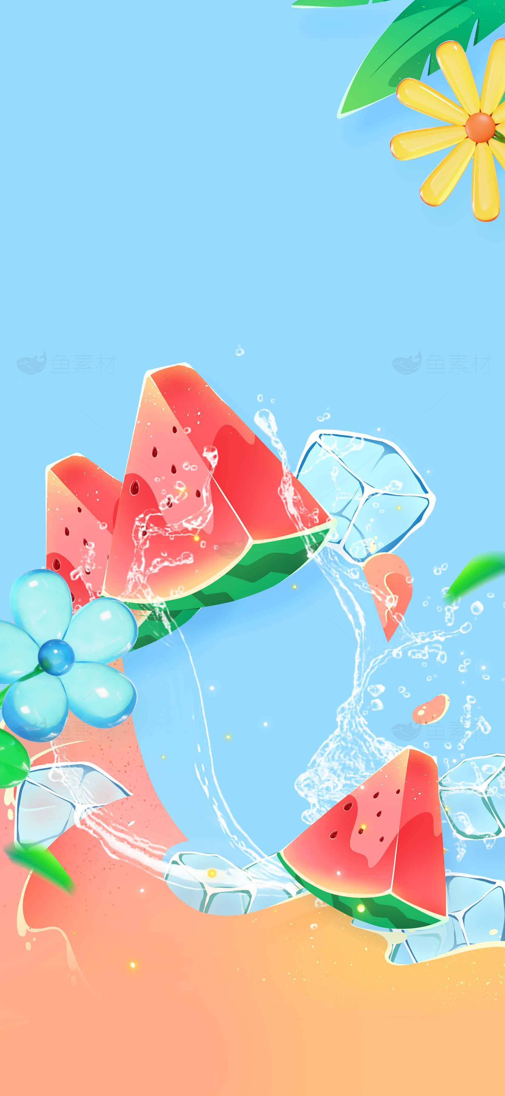 清新夏日西瓜冰爽壁纸素材