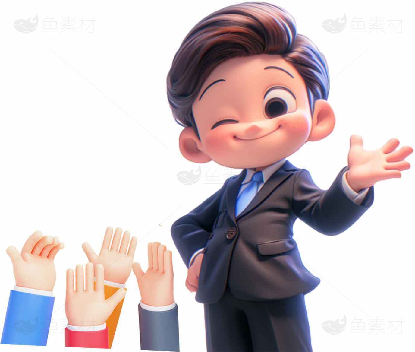 商务卡通人物形象设计与手势互动素材