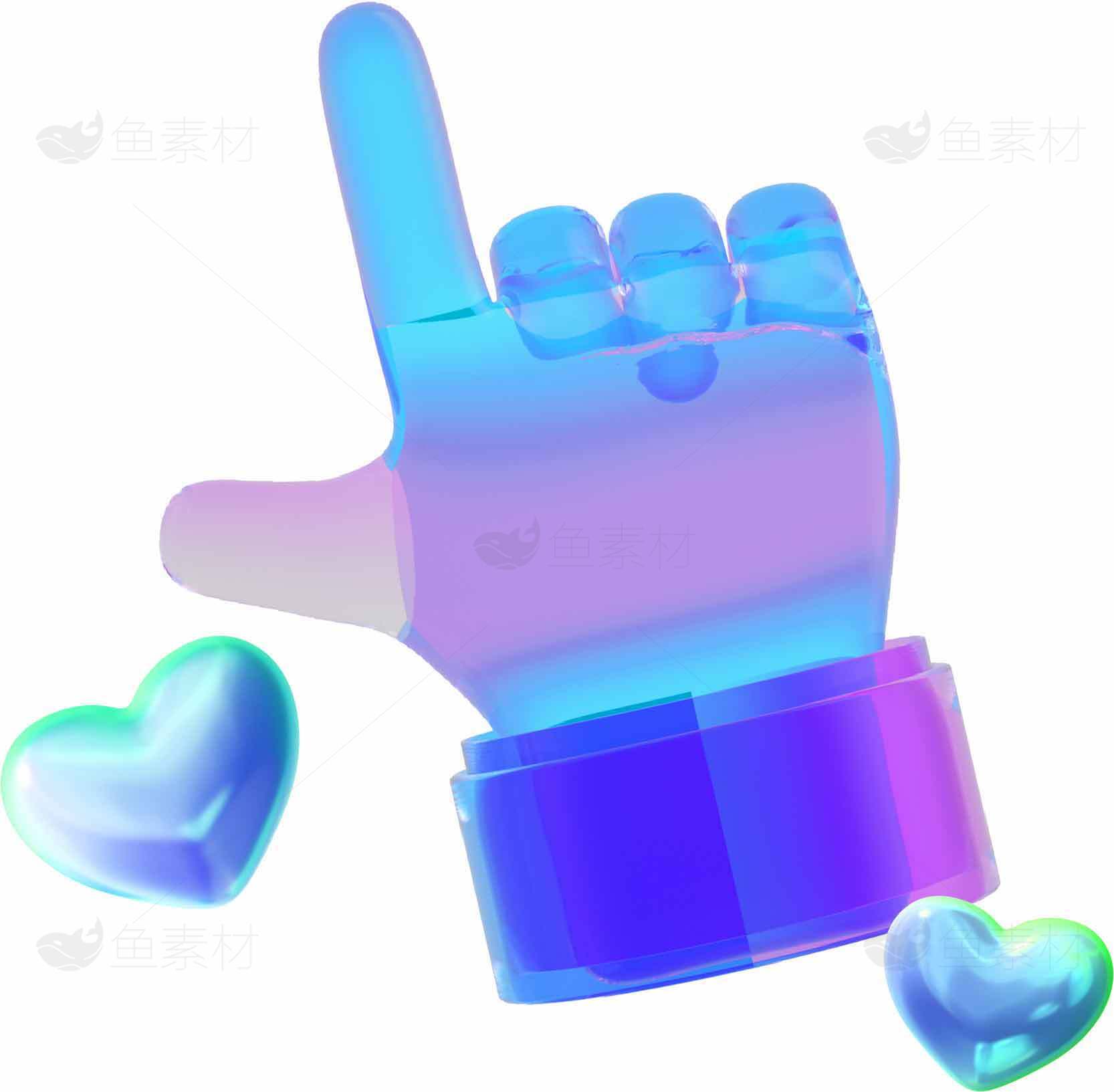 炫彩手势与心形元素的3D设计图片素材