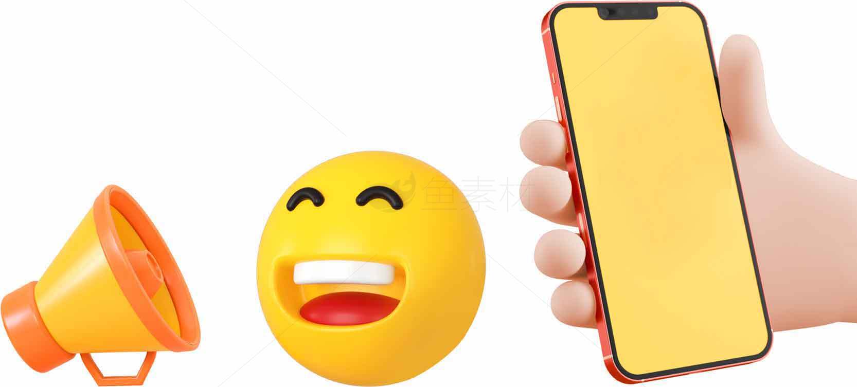 黄色主题的手机与表情符号创意图片素材