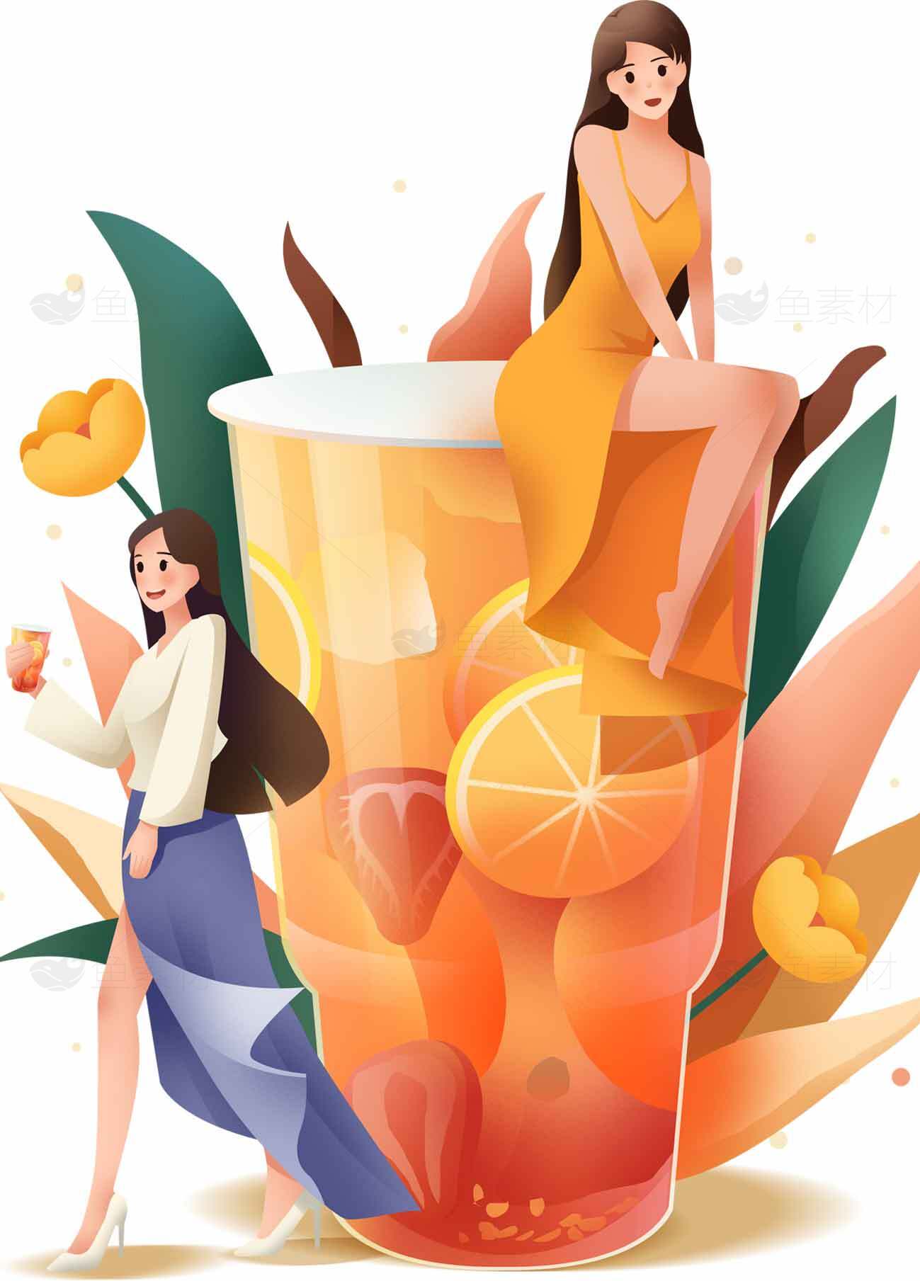 清凉夏日果饮插画设计素材