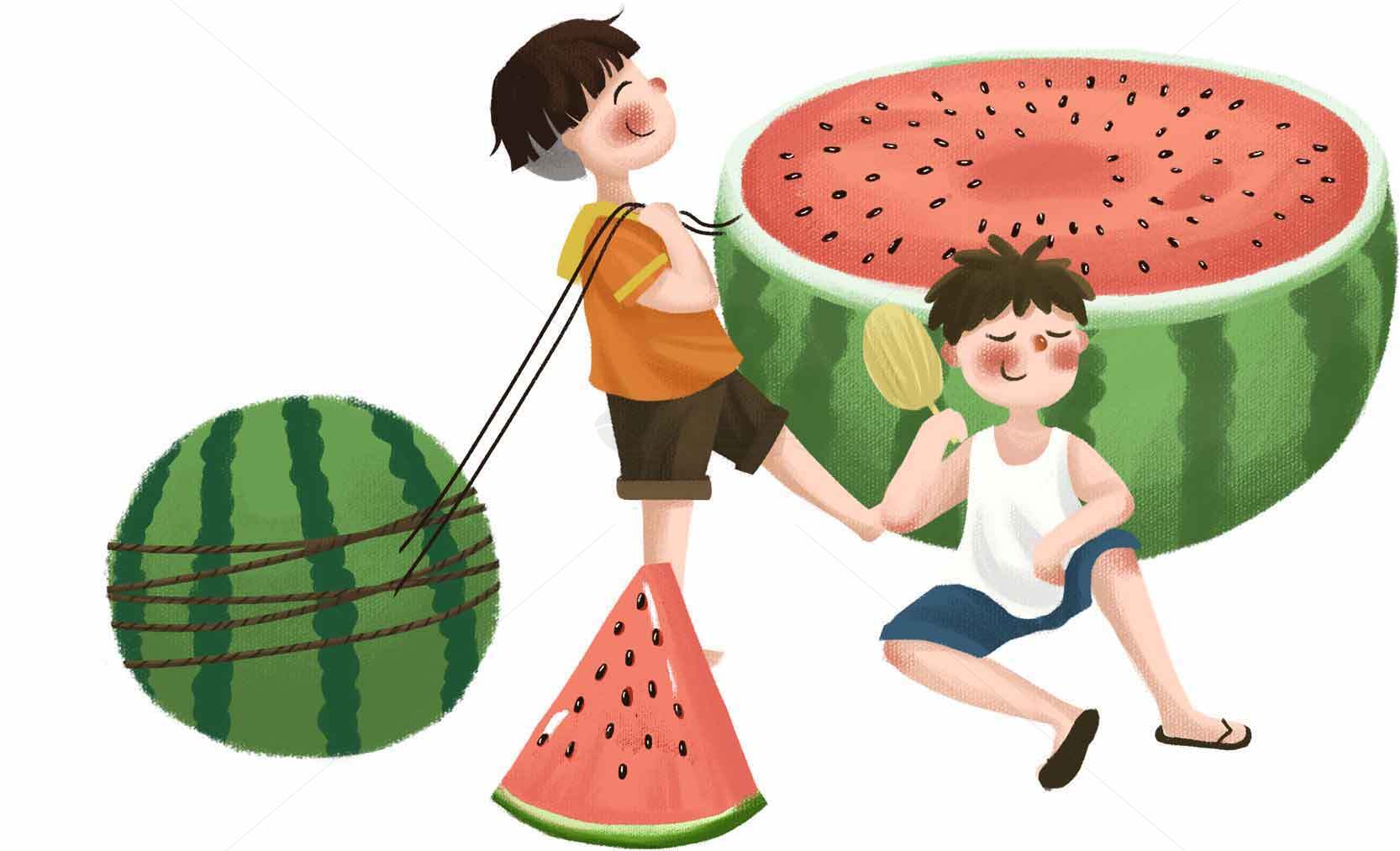 夏日西瓜趣味插画素材