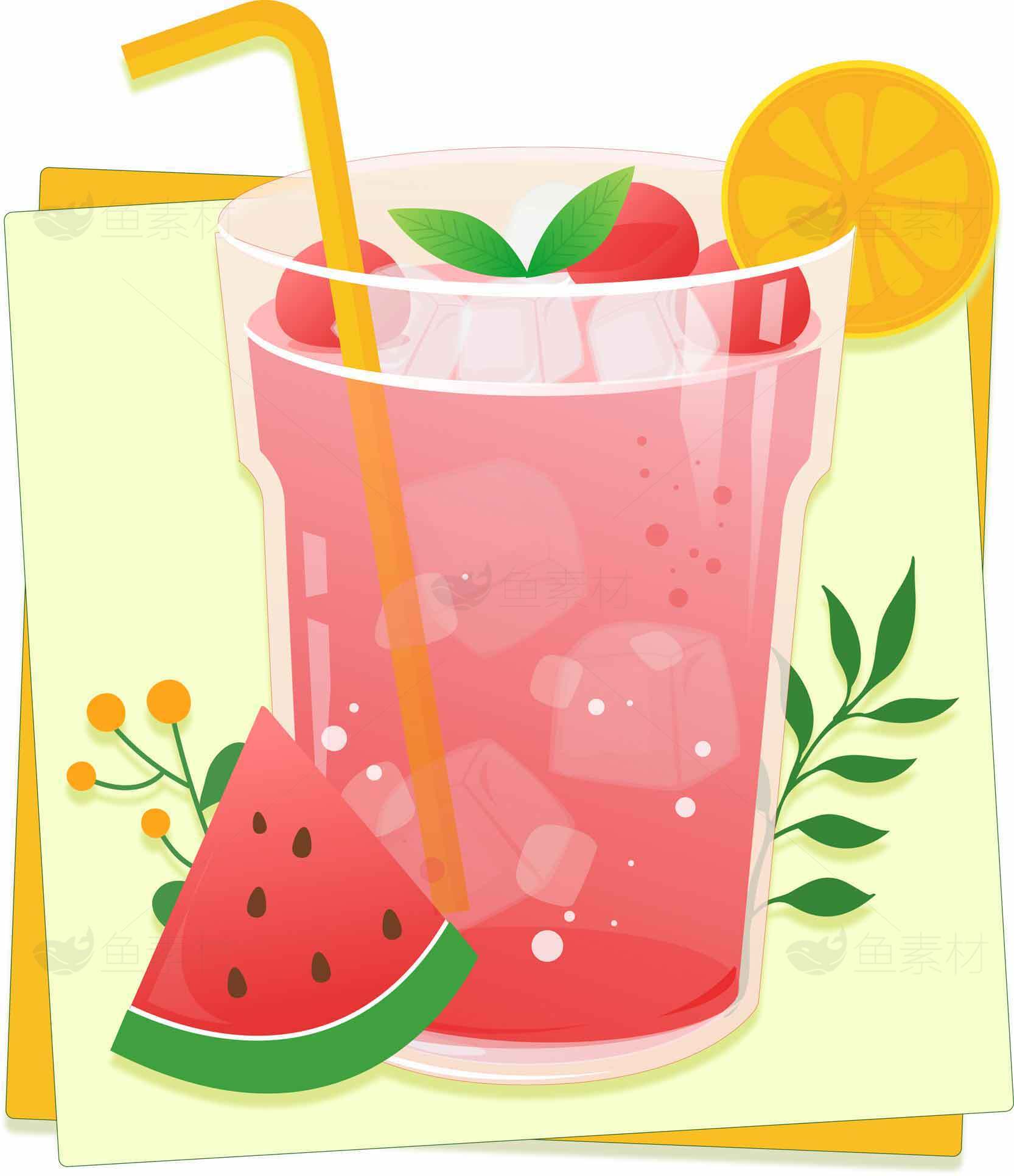 夏日清凉西瓜果汁饮品插画素材