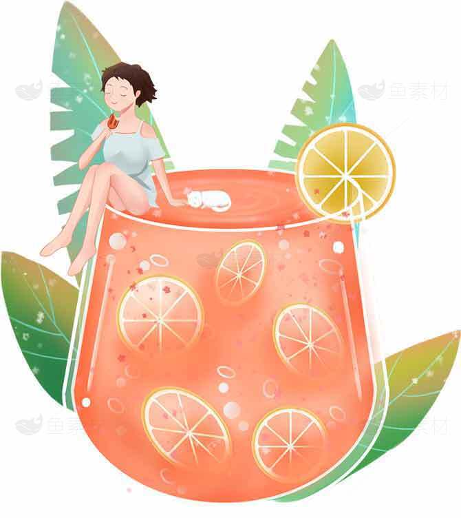 夏日清新橙子饮品插画设计素材