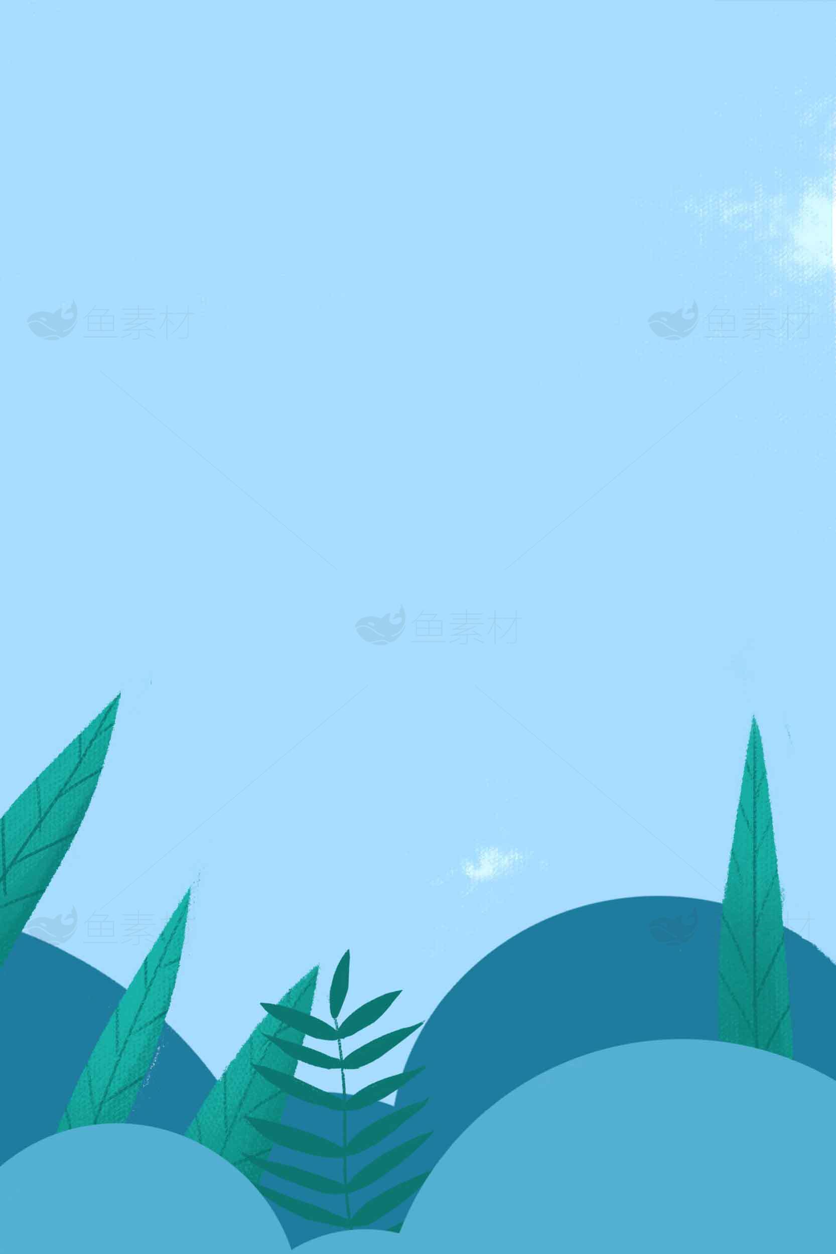 清新自然风格蓝天绿植背景图片素材