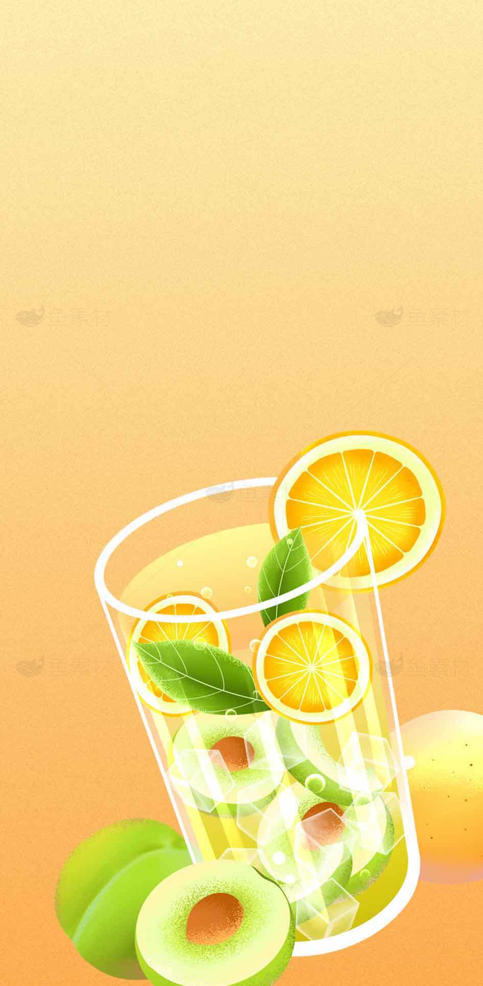 清新橙子青苹果水果饮品插画图片素材