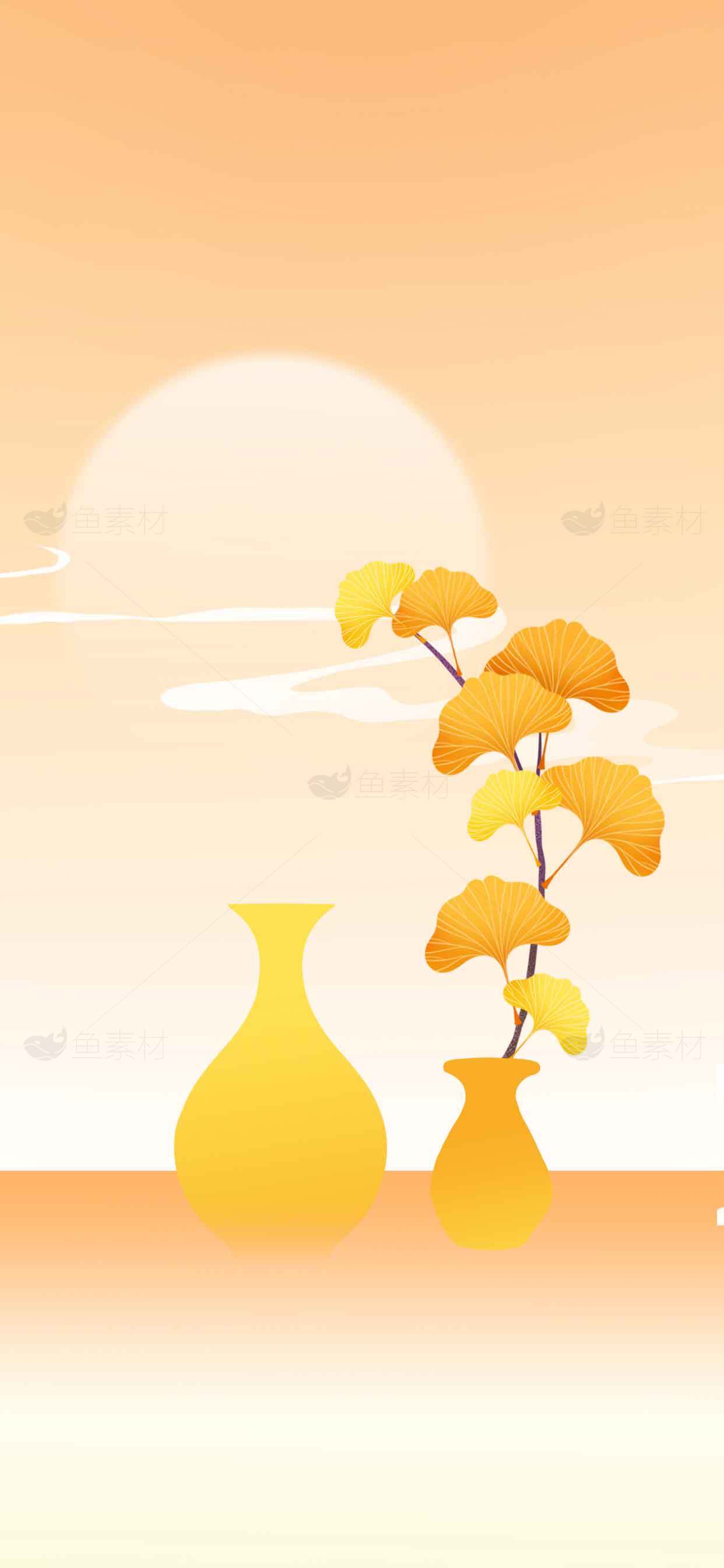 秋日暖阳与金黄银杏插画背景素材