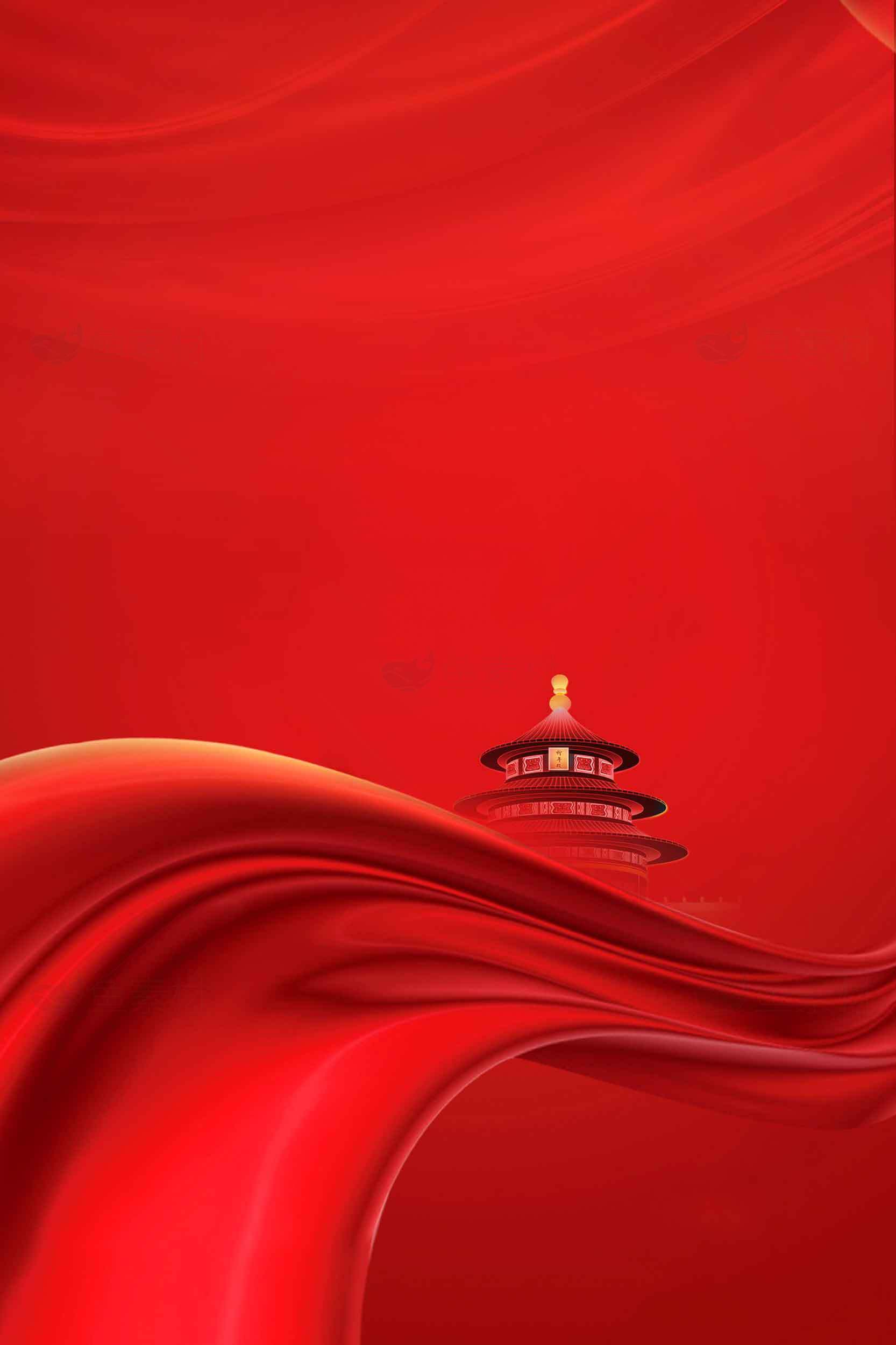 中国红背景与传统建筑意境图片素材