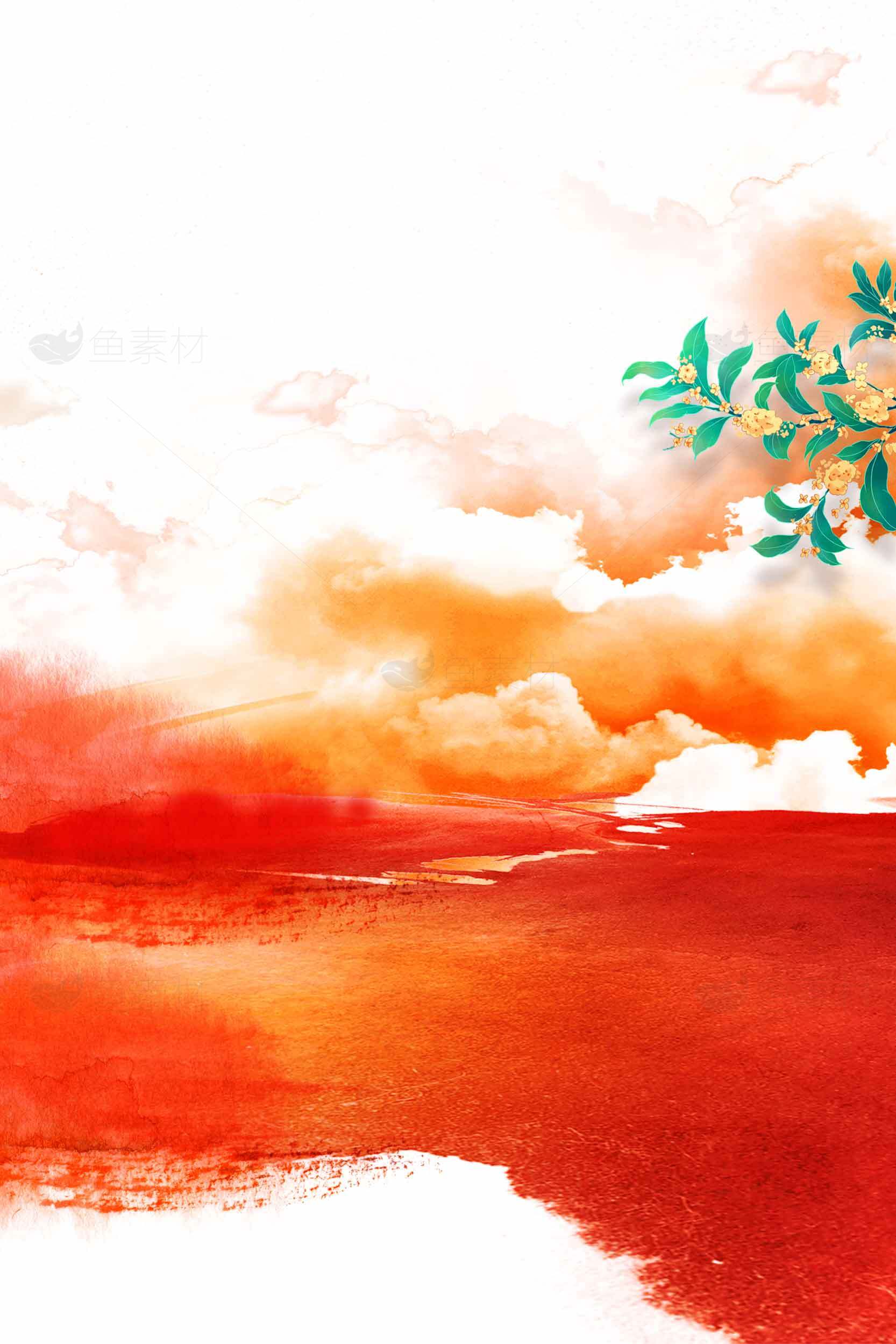 红色水彩风景艺术背景图片素材