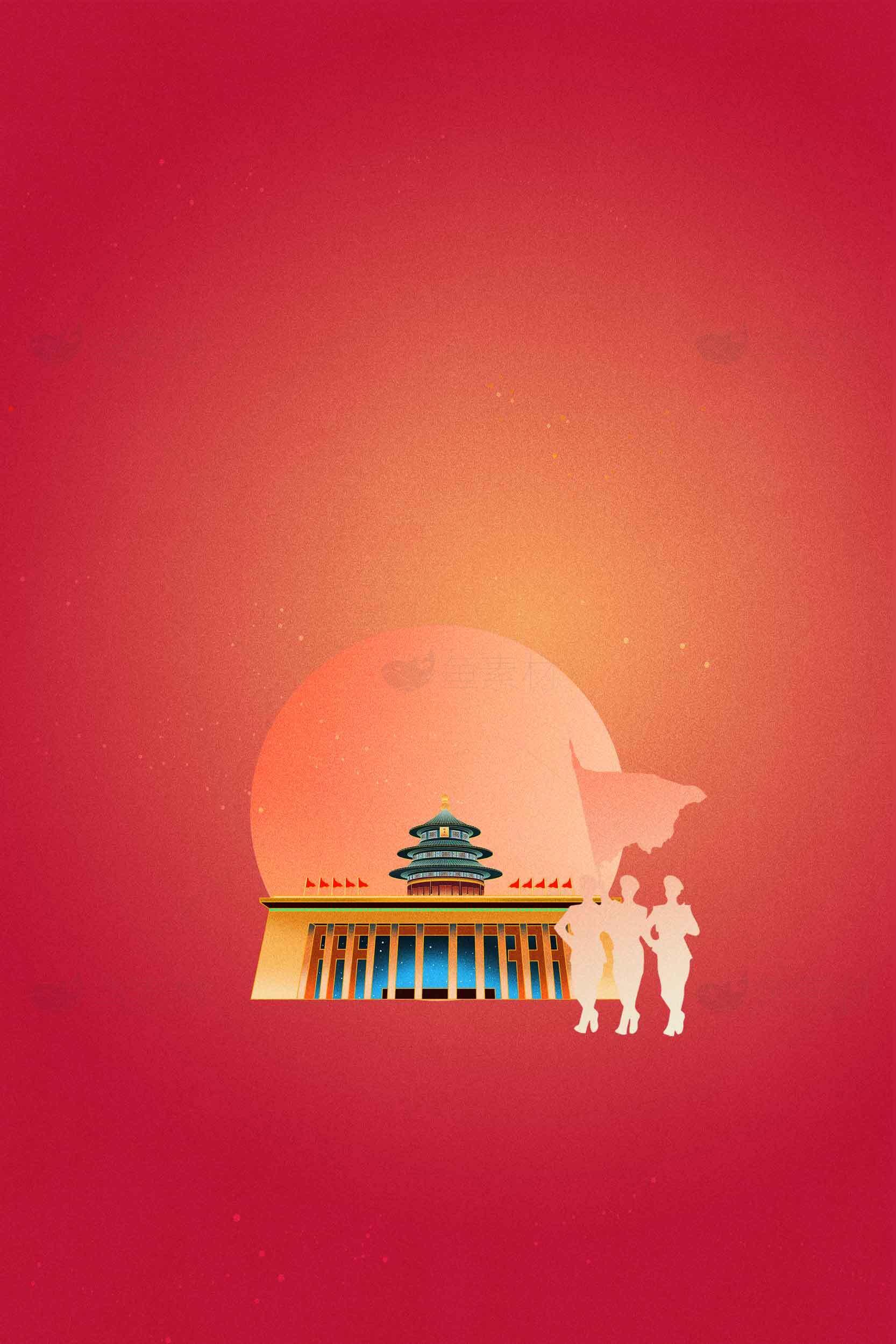 国庆节红色背景与天安门剪影设计素材