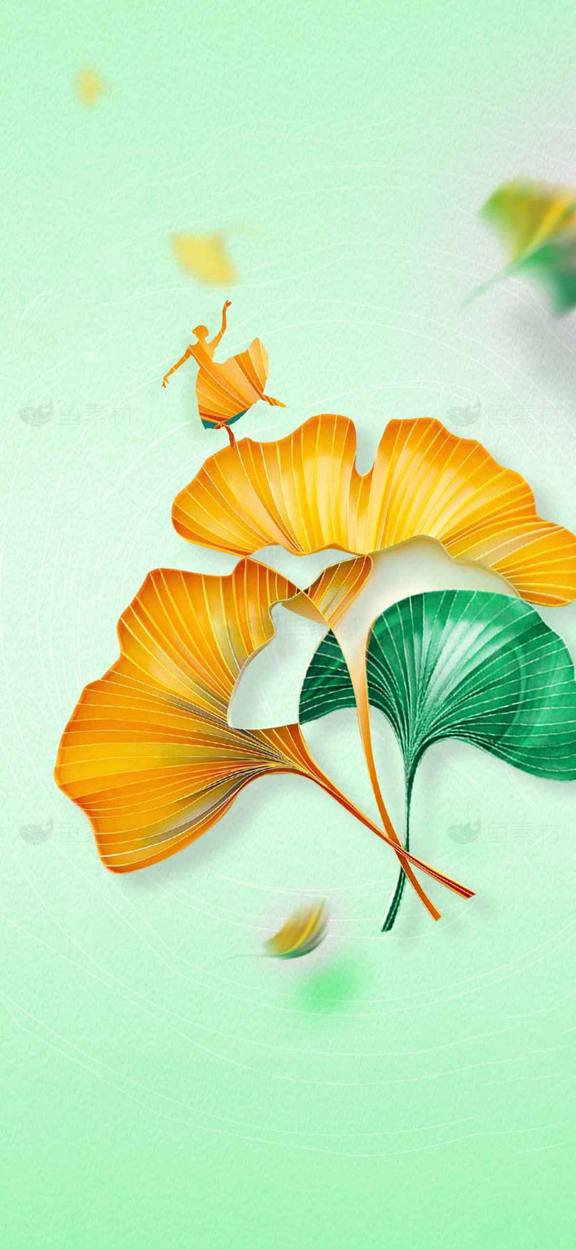唯美银杏叶与舞者插画背景图片素材
