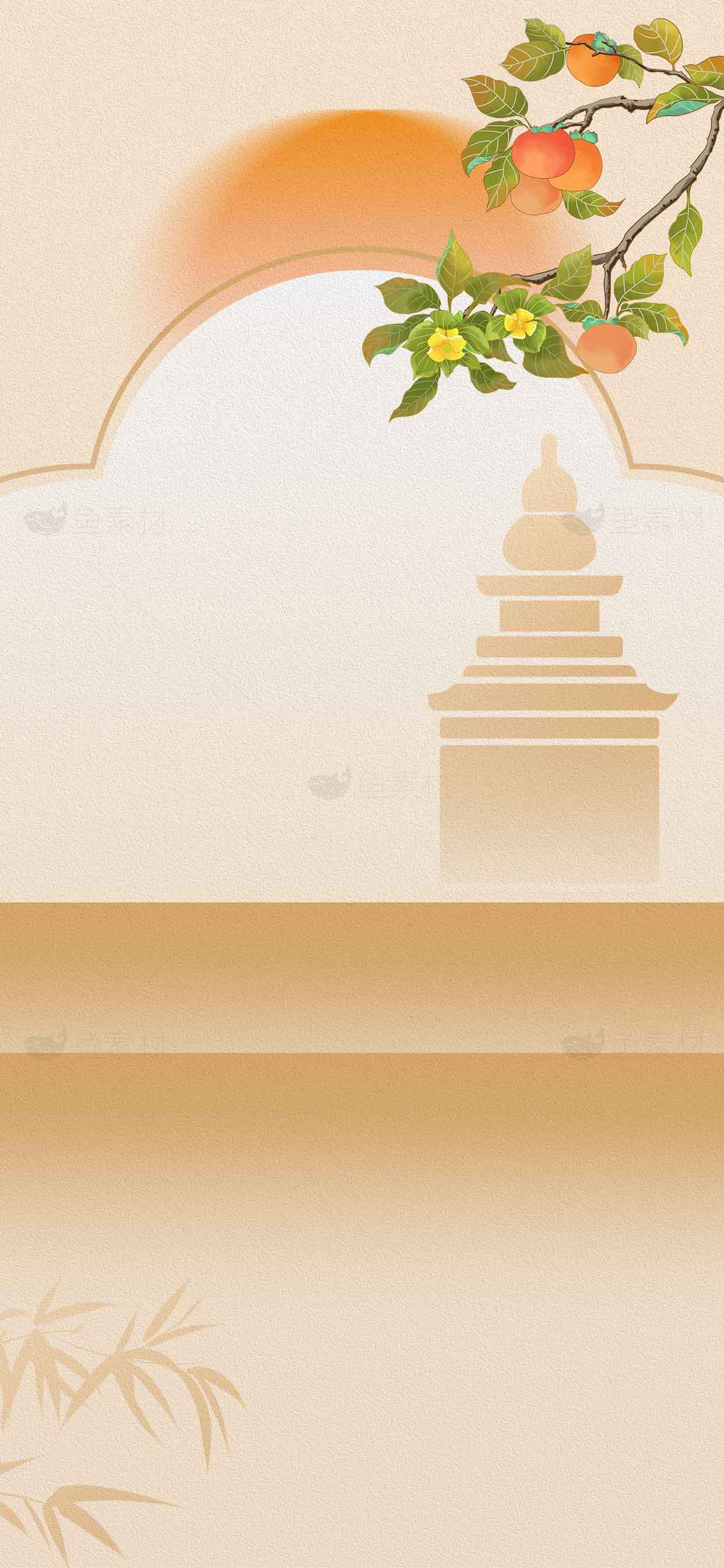 中国传统寺庙背景插画设计素材