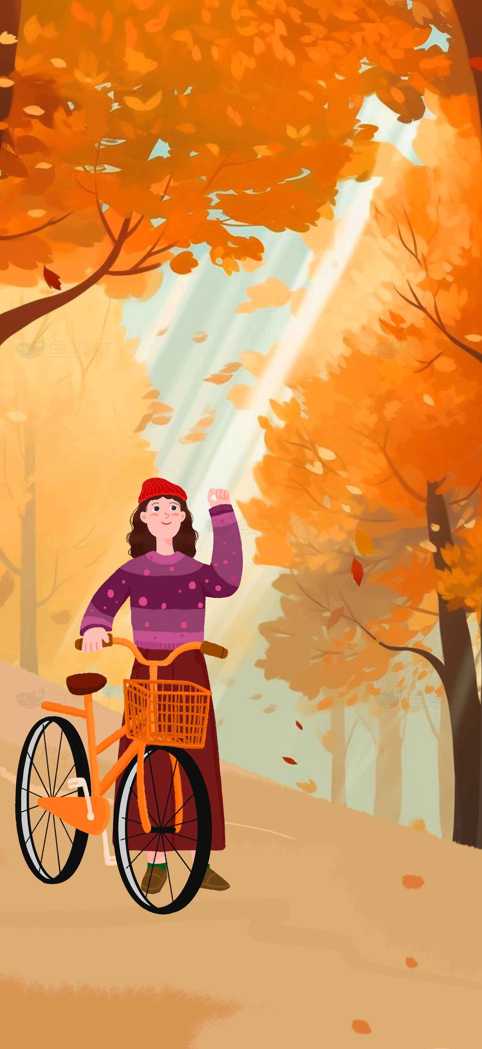秋季森林骑行插画背景图片素材