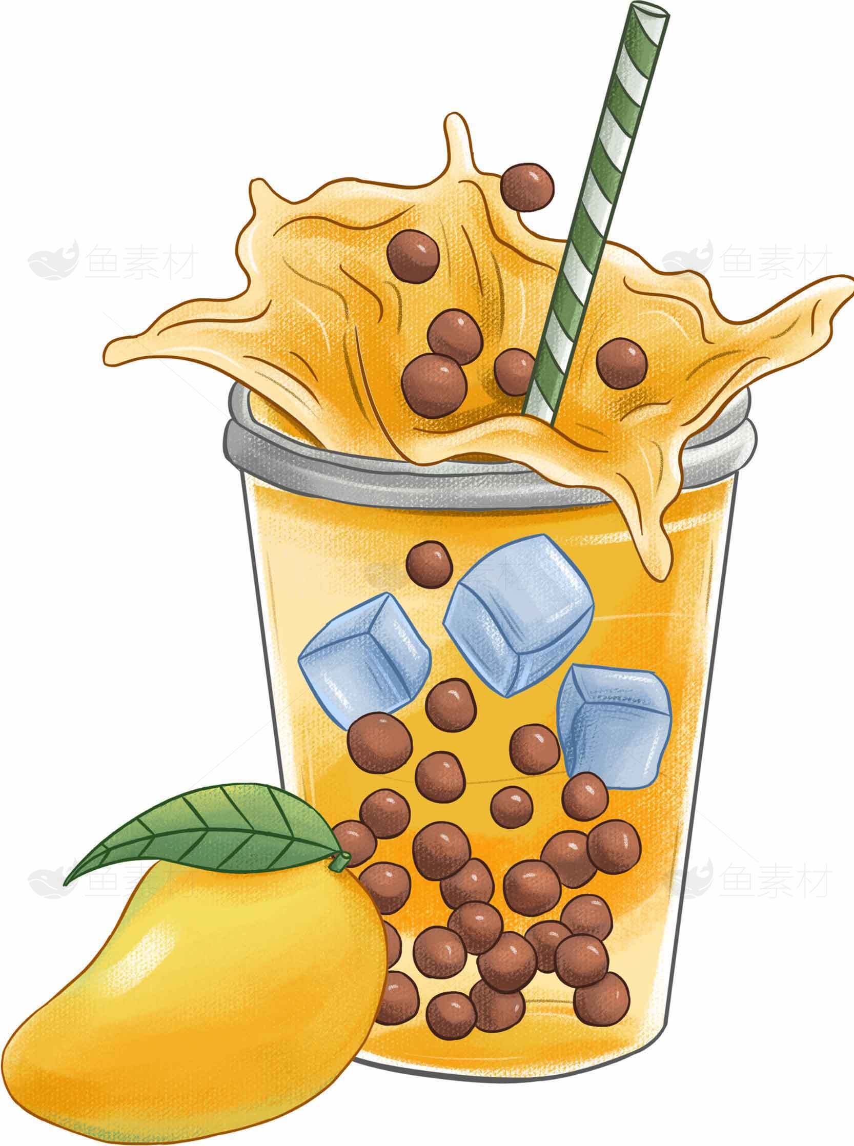 芒果珍珠奶茶插画图片素材