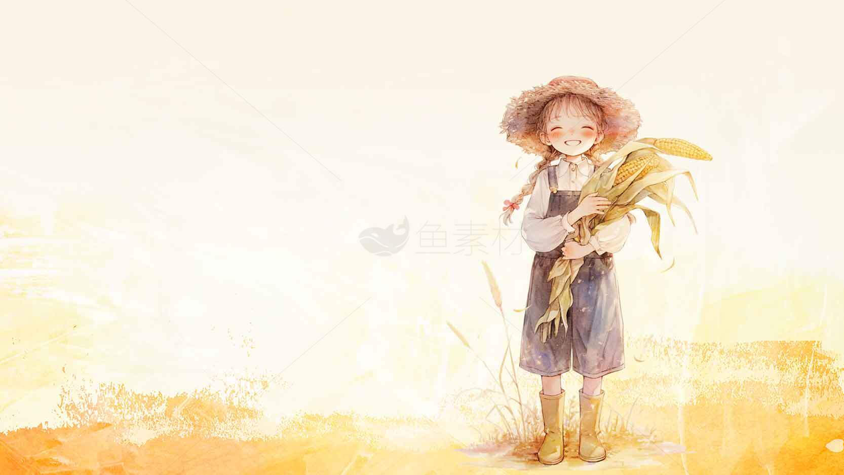 田园风格儿童插画：温暖的秋日收获场景素材