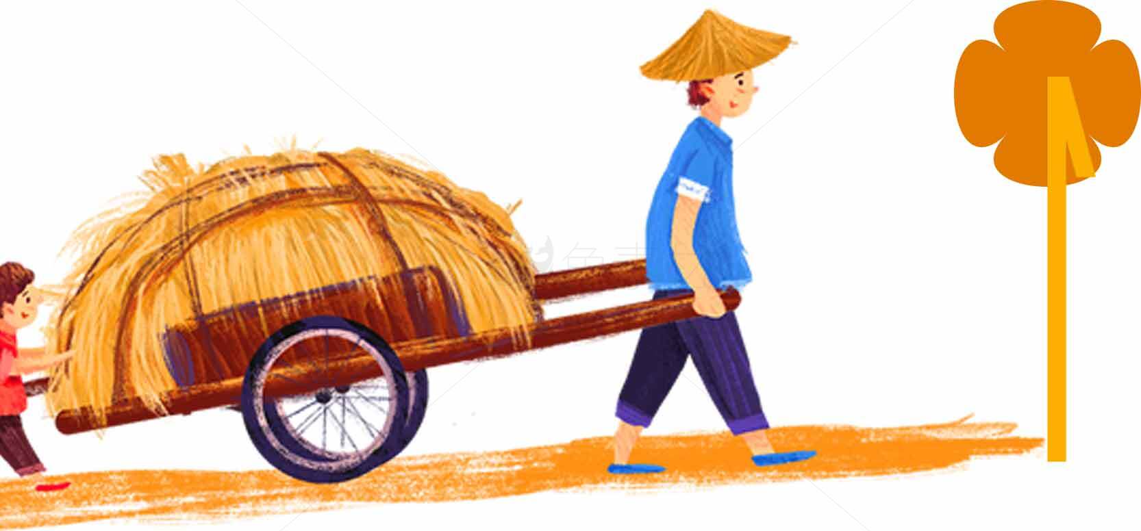 乡村农民推车插画图片素材
