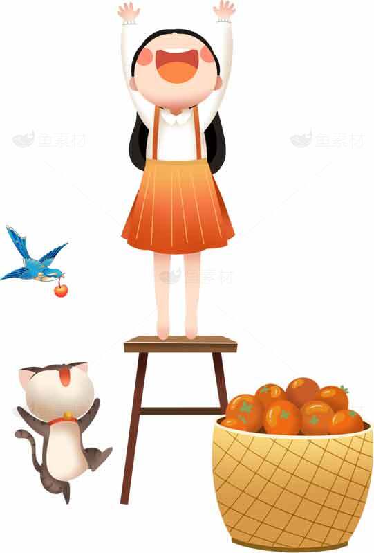 采摘橙子的快乐时光插画素材