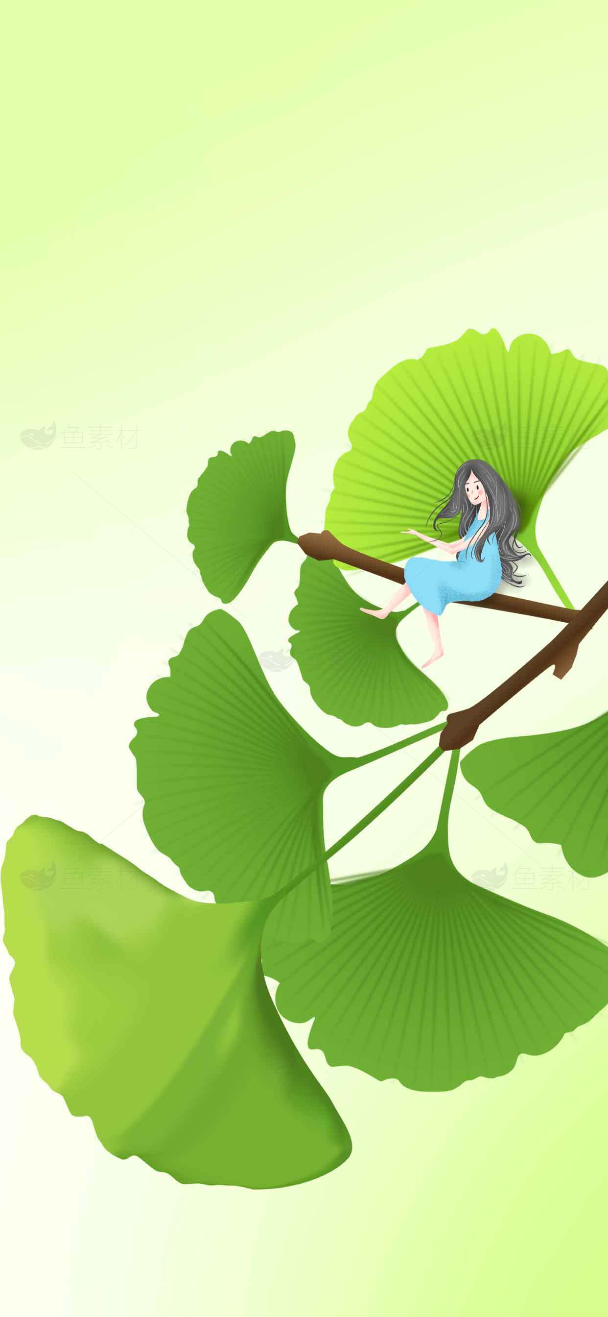 清新自然的银杏叶插画背景素材