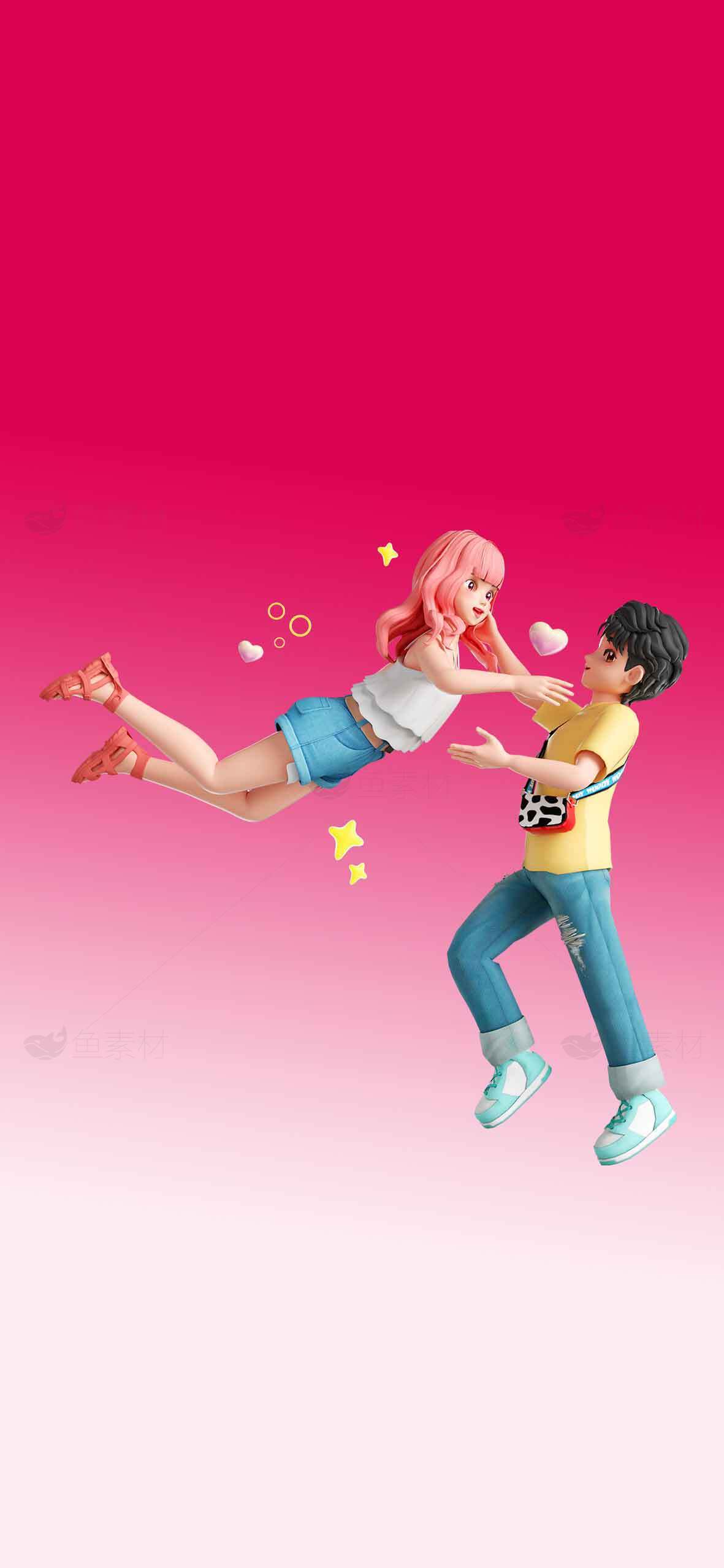 浪漫卡通情侣互动场景图片素材