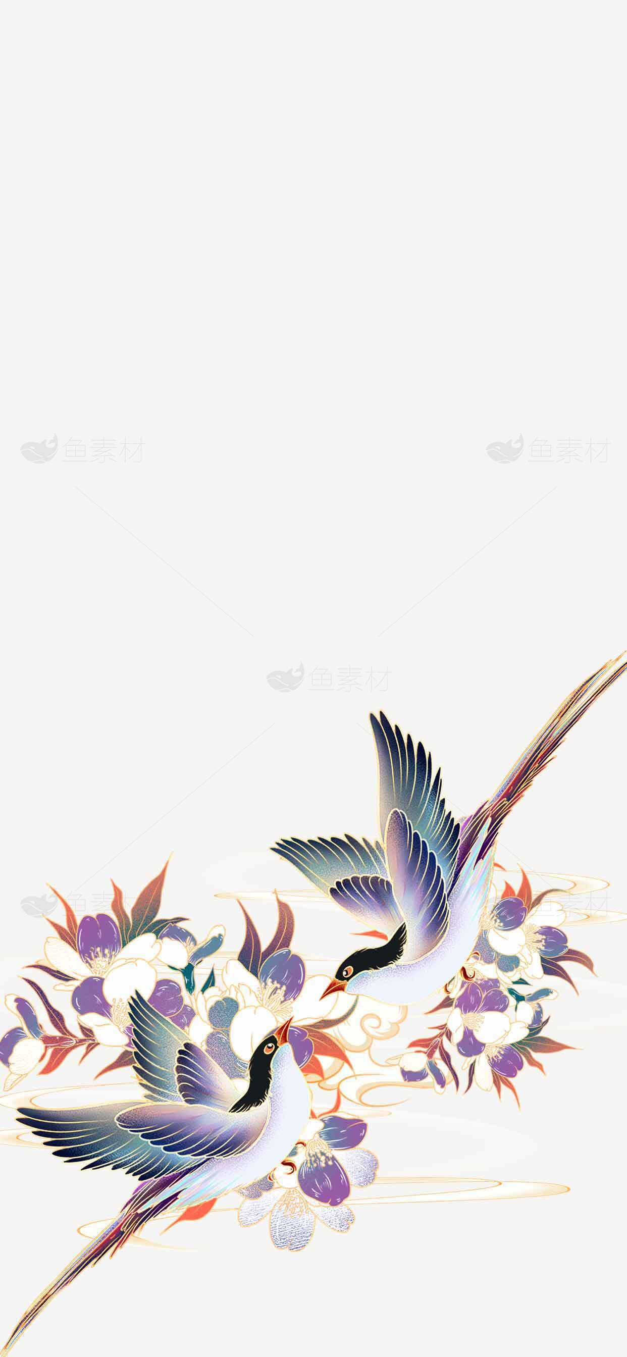 唯美手绘花鸟图背景设计素材