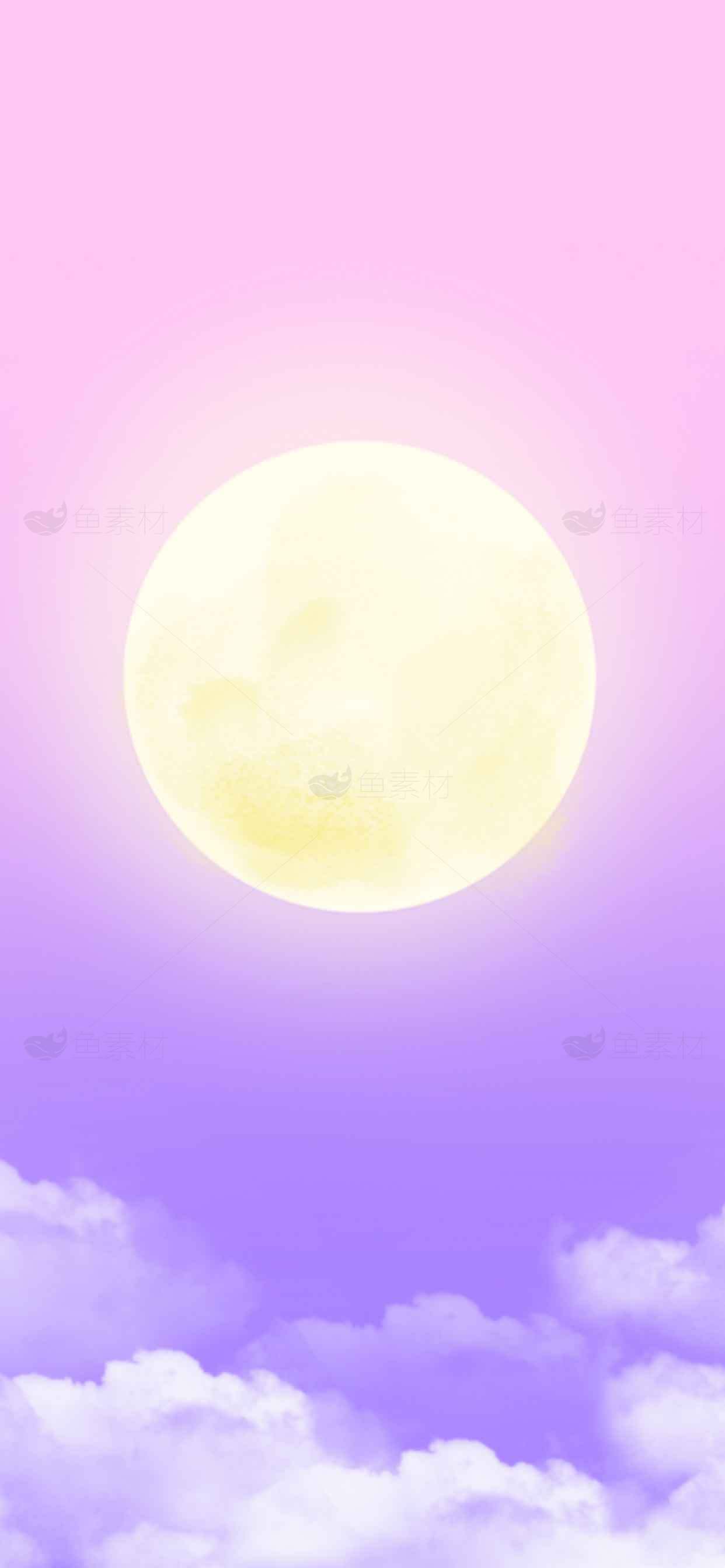 梦幻紫色天空与满月插画素材
