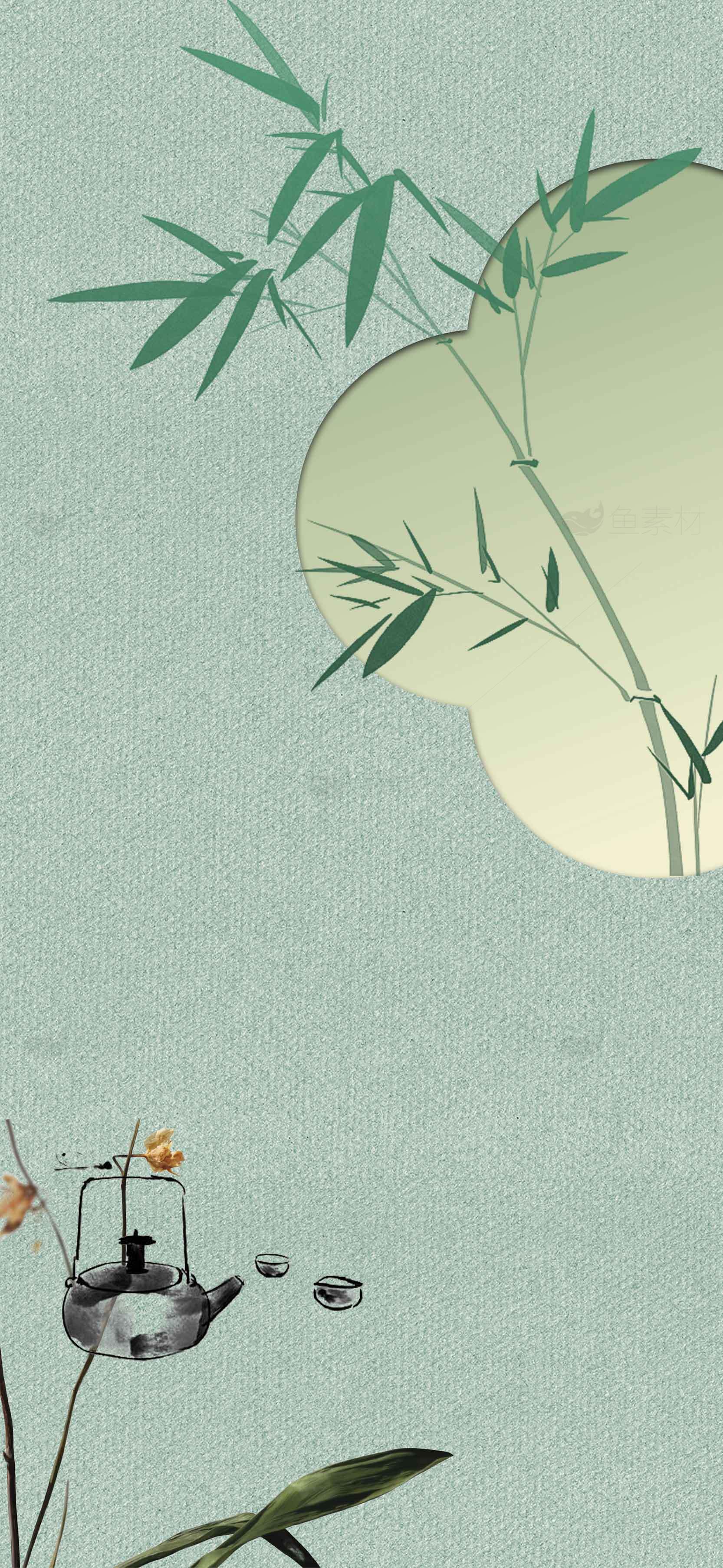 中国风竹子茶壶背景图片素材