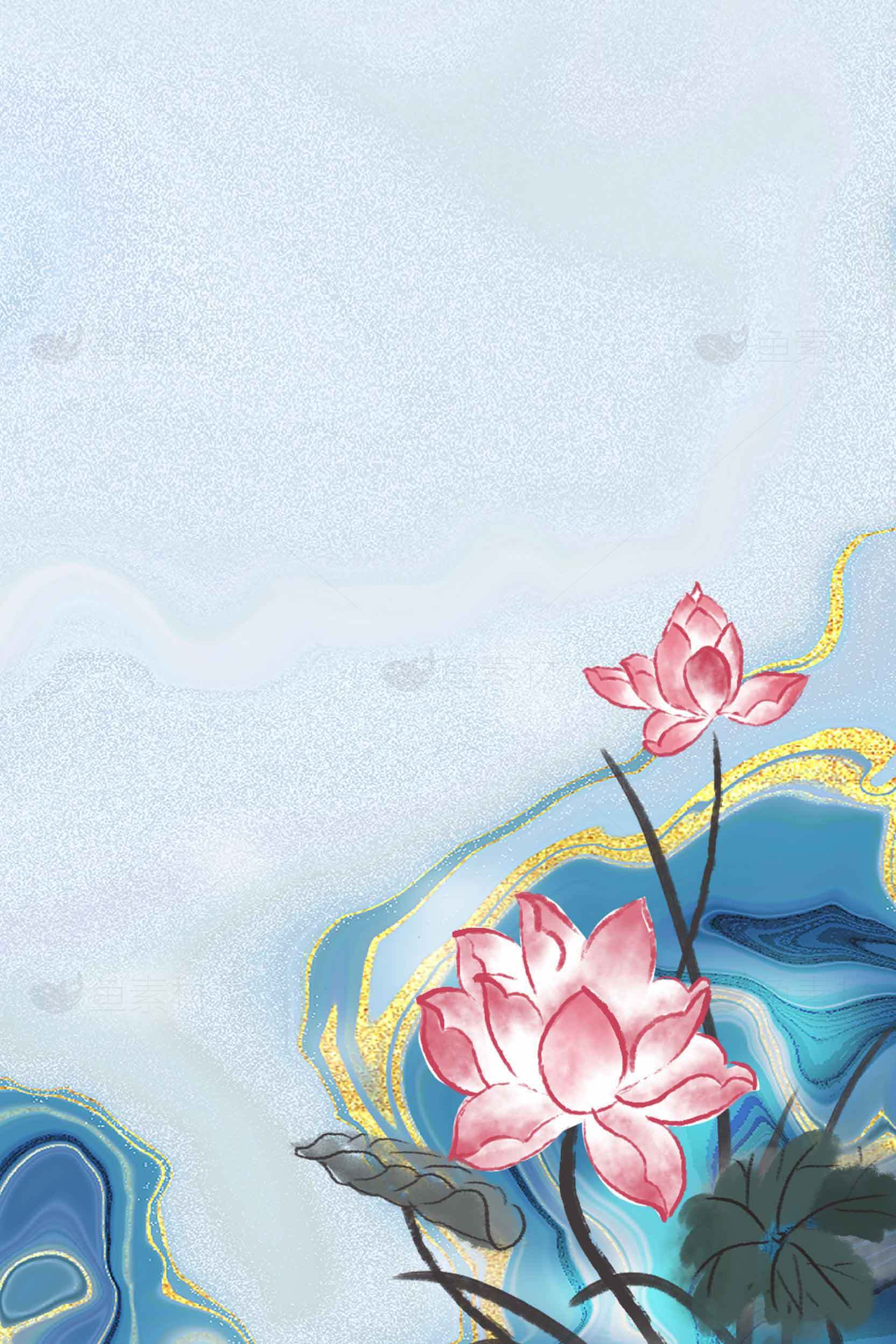 唯美荷花背景图片，适合中式风格设计素材