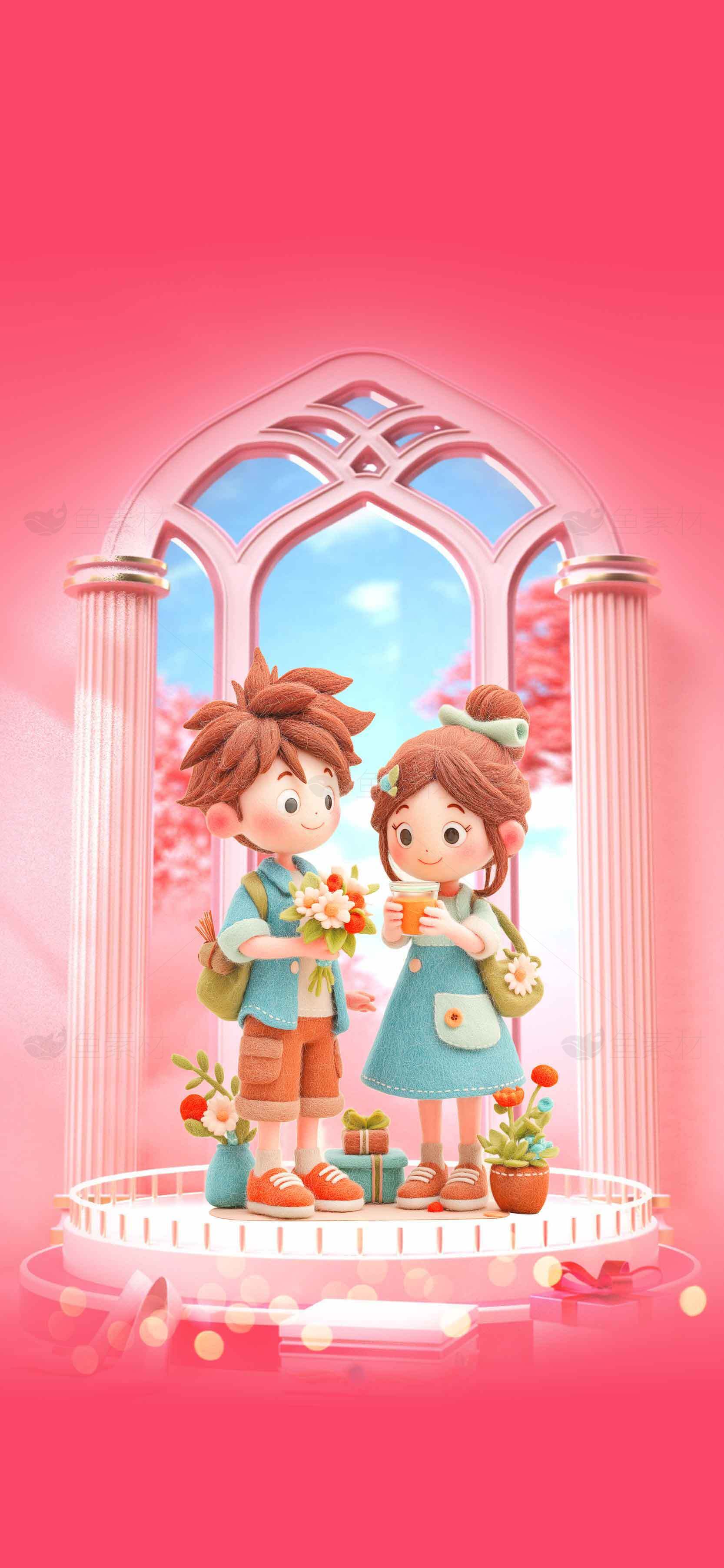 浪漫卡通情侣场景插画图片素材