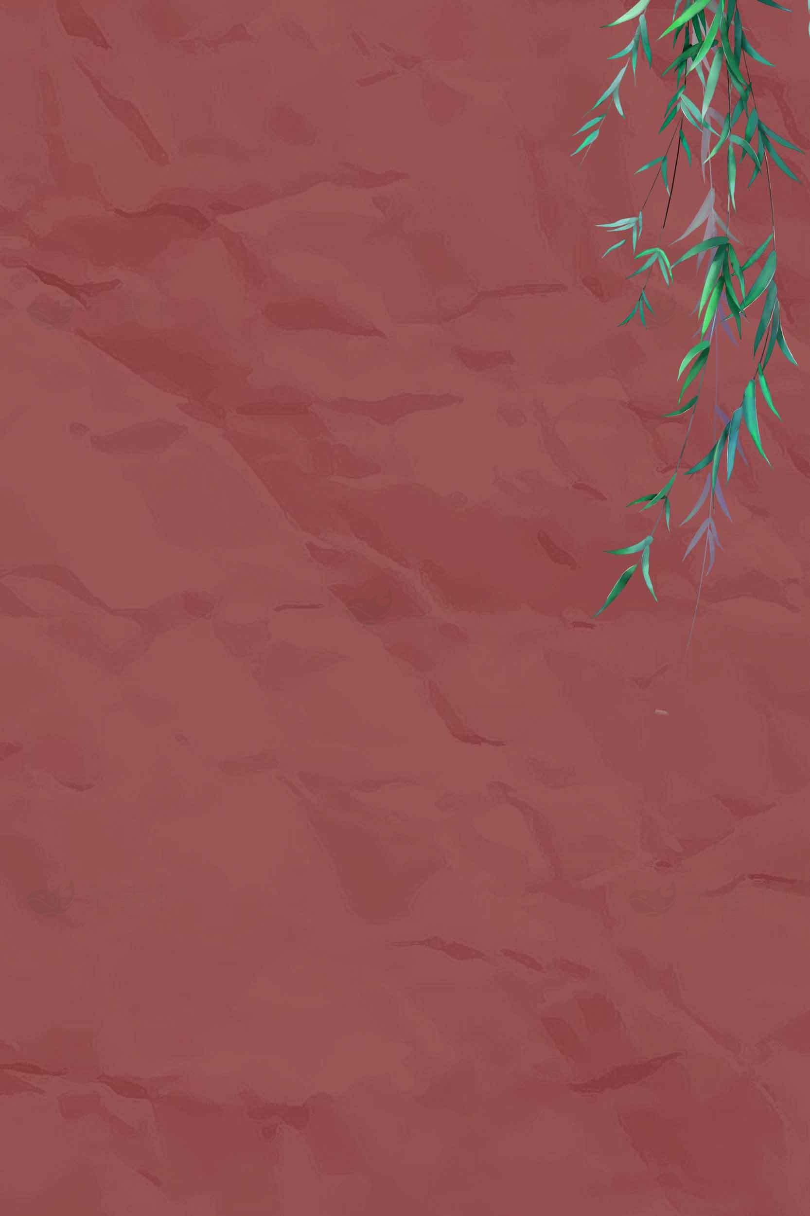 红色背景与绿色柳枝的简约设计图片素材