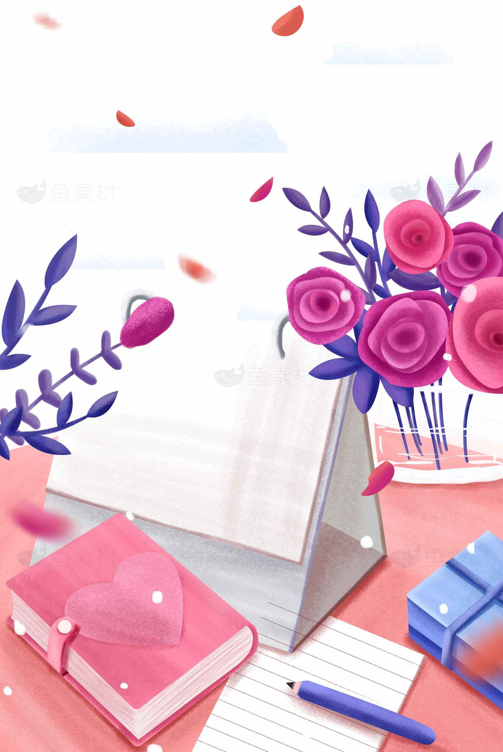 浪漫书写与玫瑰装饰的唯美桌面背景素材