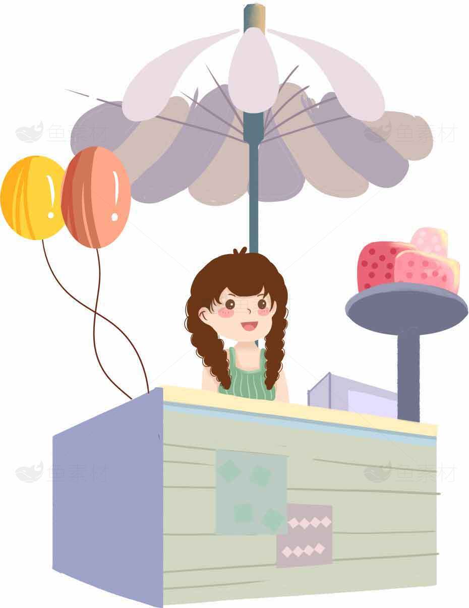 卡通风格甜品摊插画设计素材