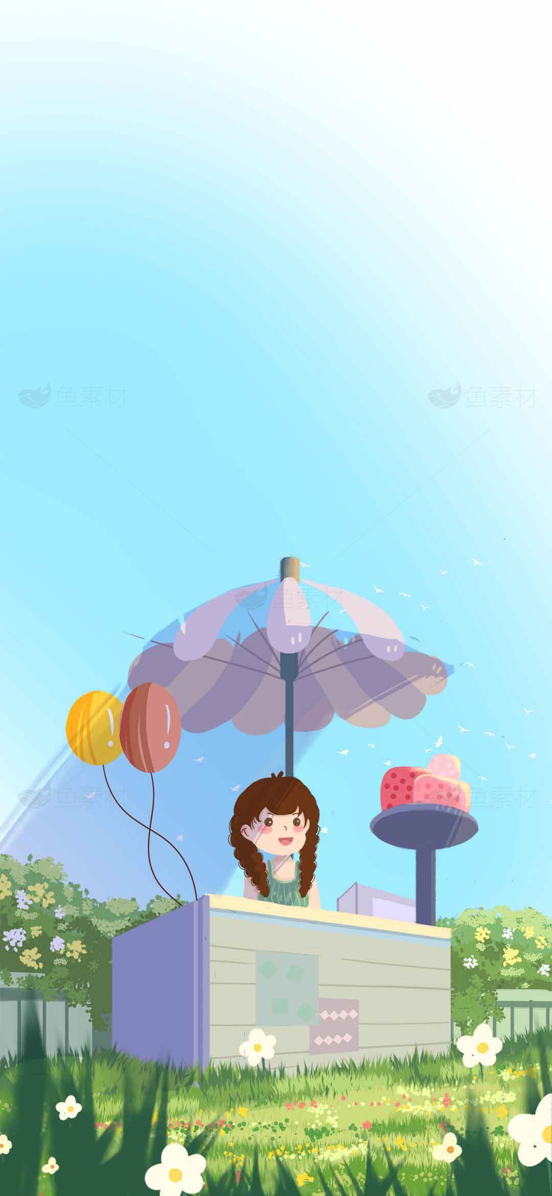 夏日草地上的甜品摊位插画素材