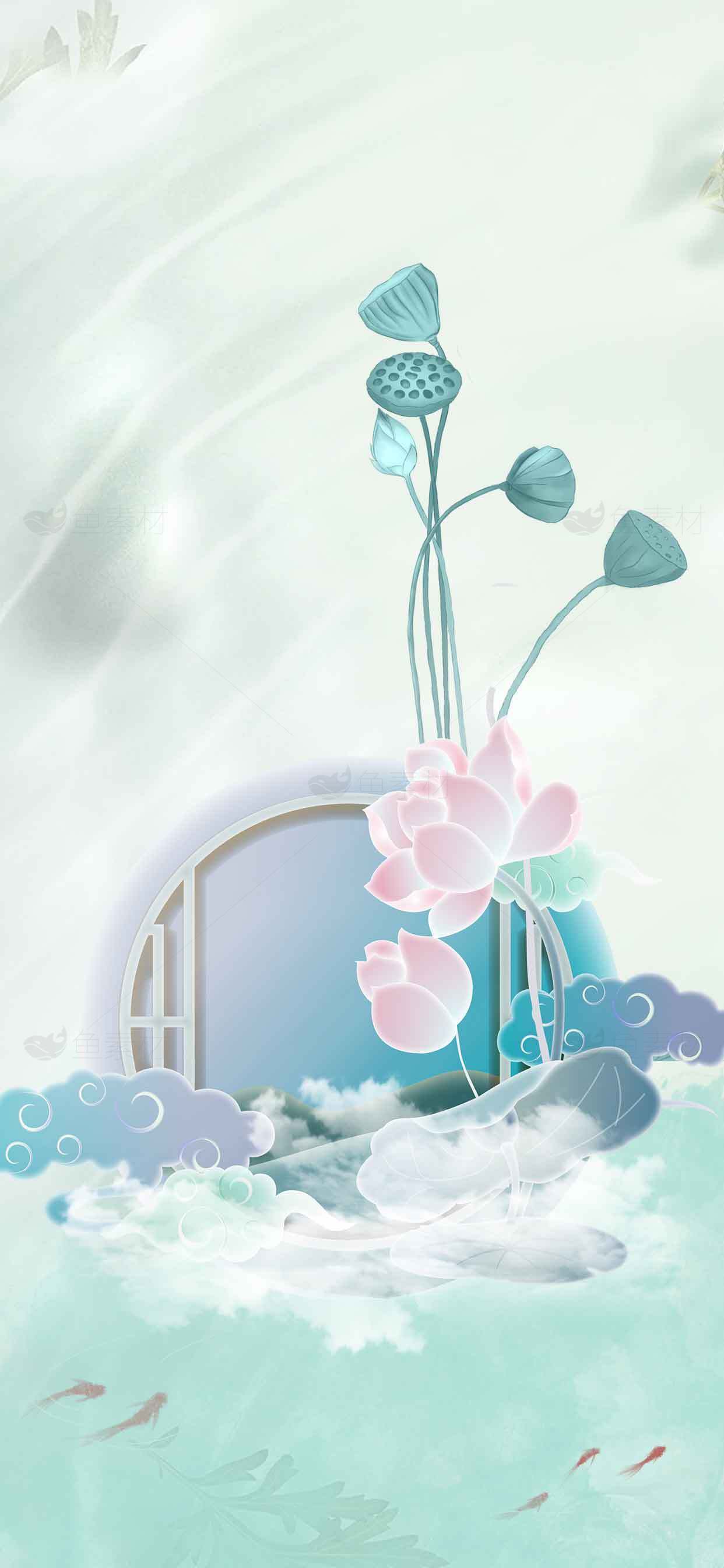 中国风唯美荷花背景高清图片素材