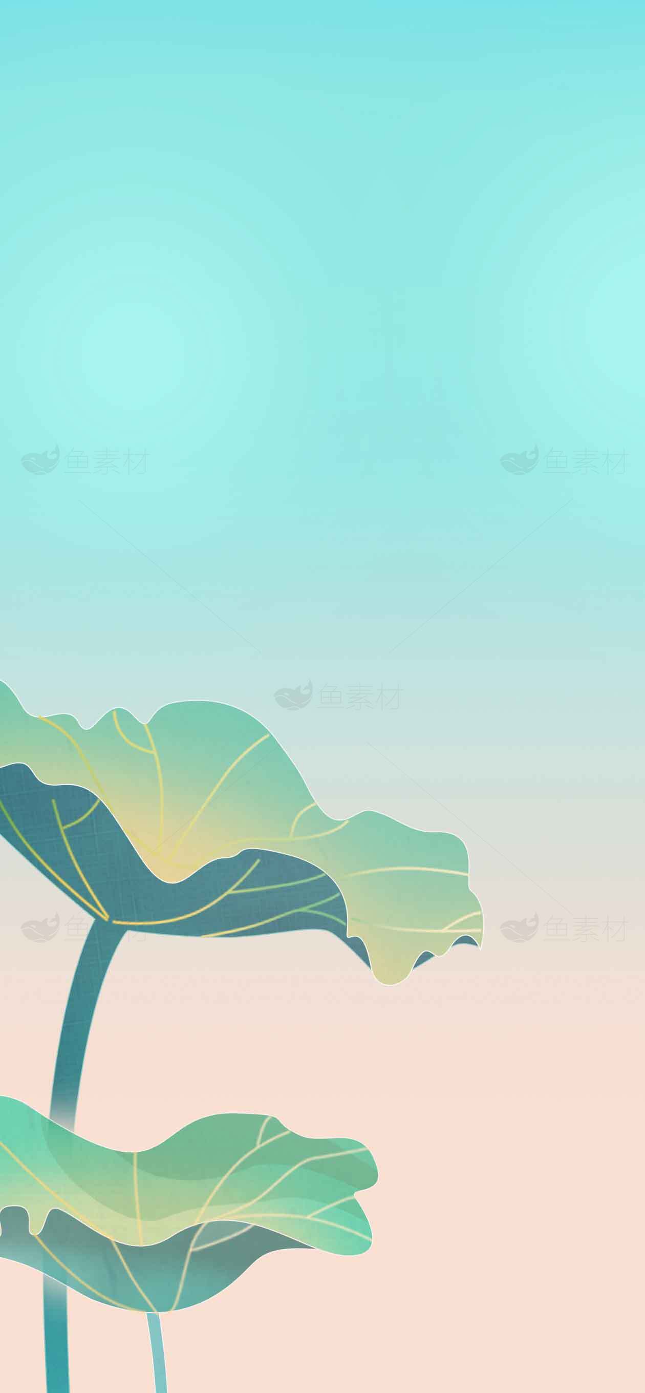清新荷叶与渐变蓝色背景壁纸素材