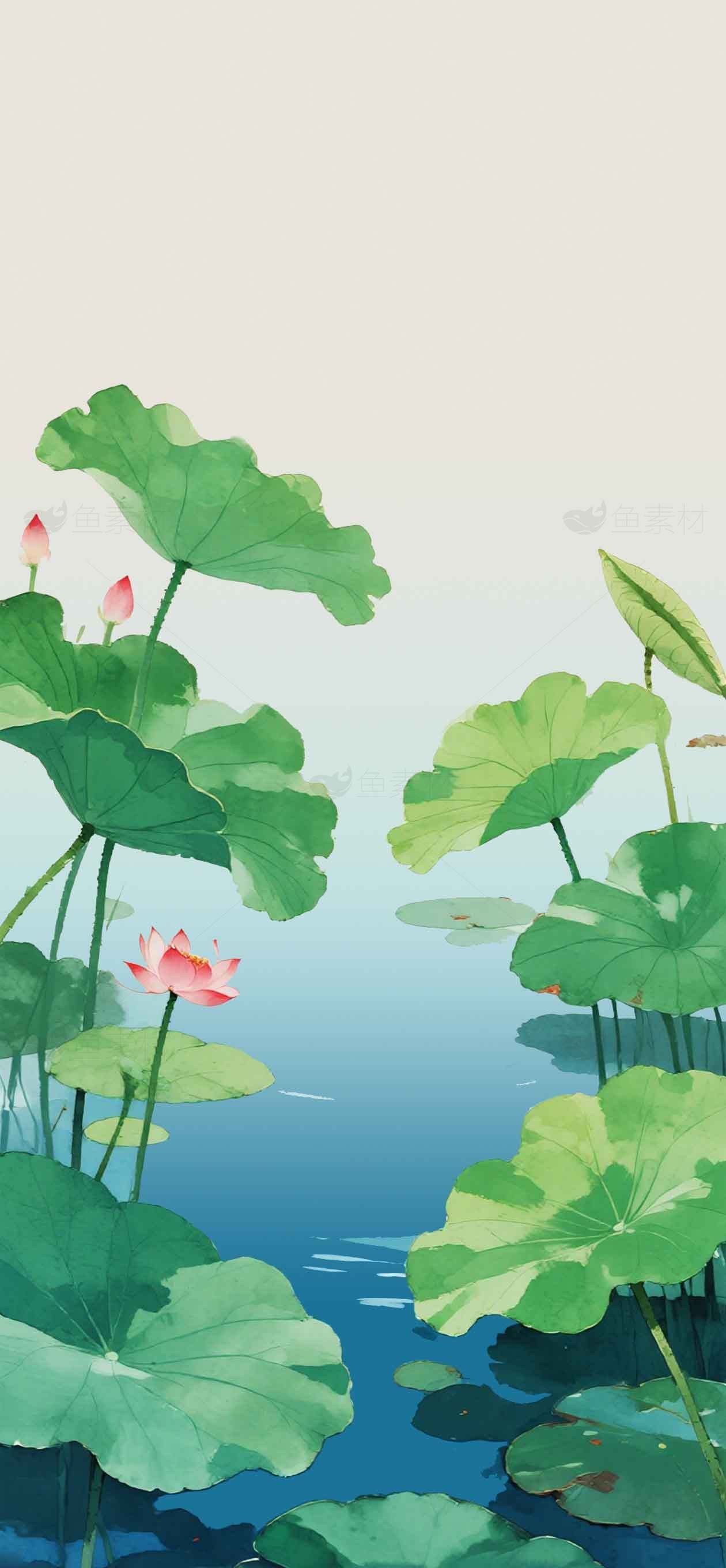 清新荷花水墨背景图片素材