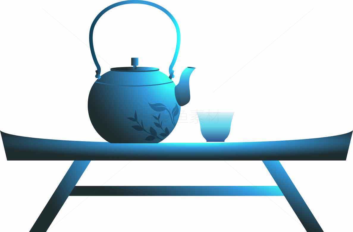 蓝色茶壶与茶杯的简约设计图片素材