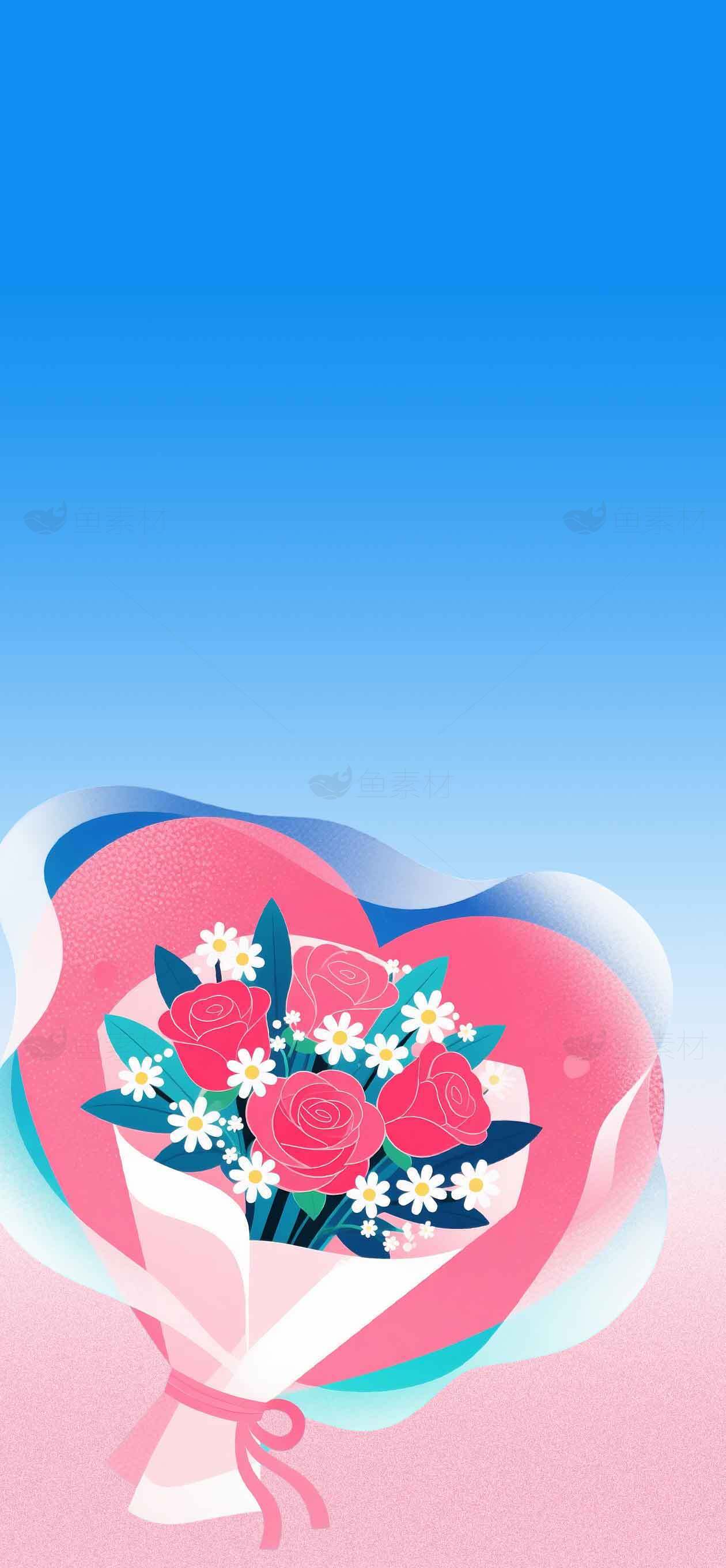 浪漫玫瑰花束插画背景图片素材