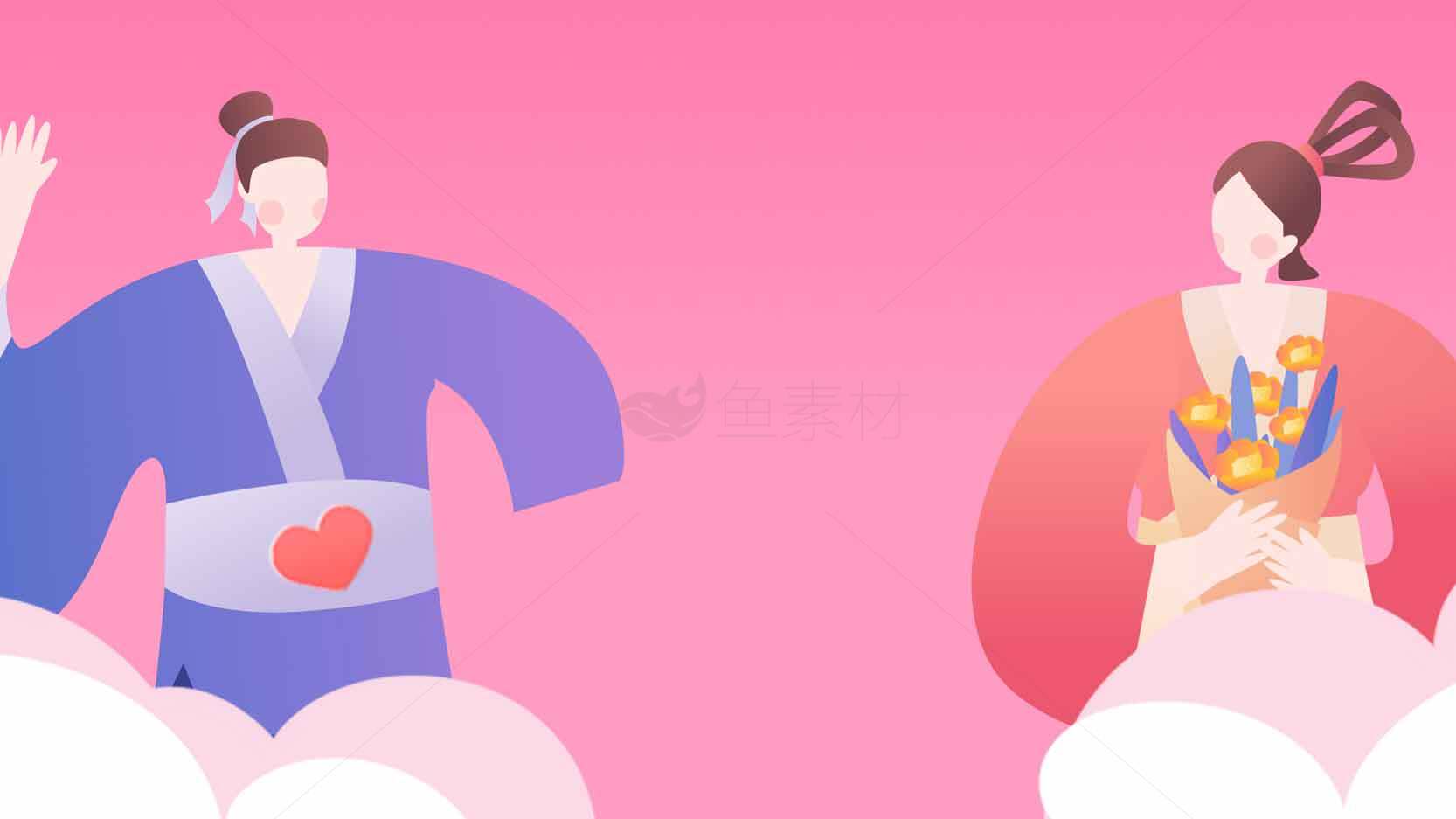 七夕节浪漫插画设计：牛郎织女相会素材