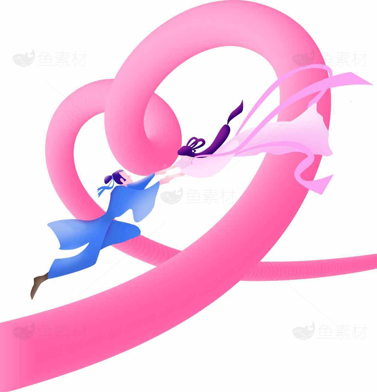 七夕节浪漫爱情插画设计素材