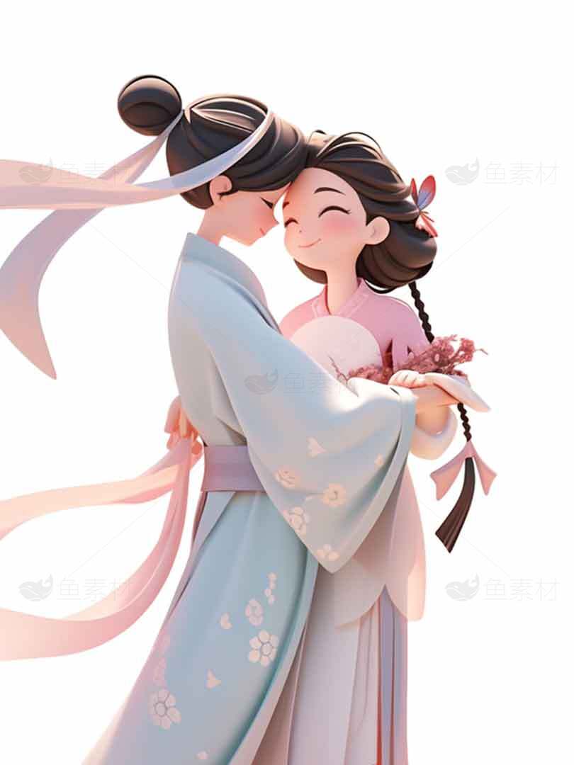 古风情侣插画唯美浪漫场景素材