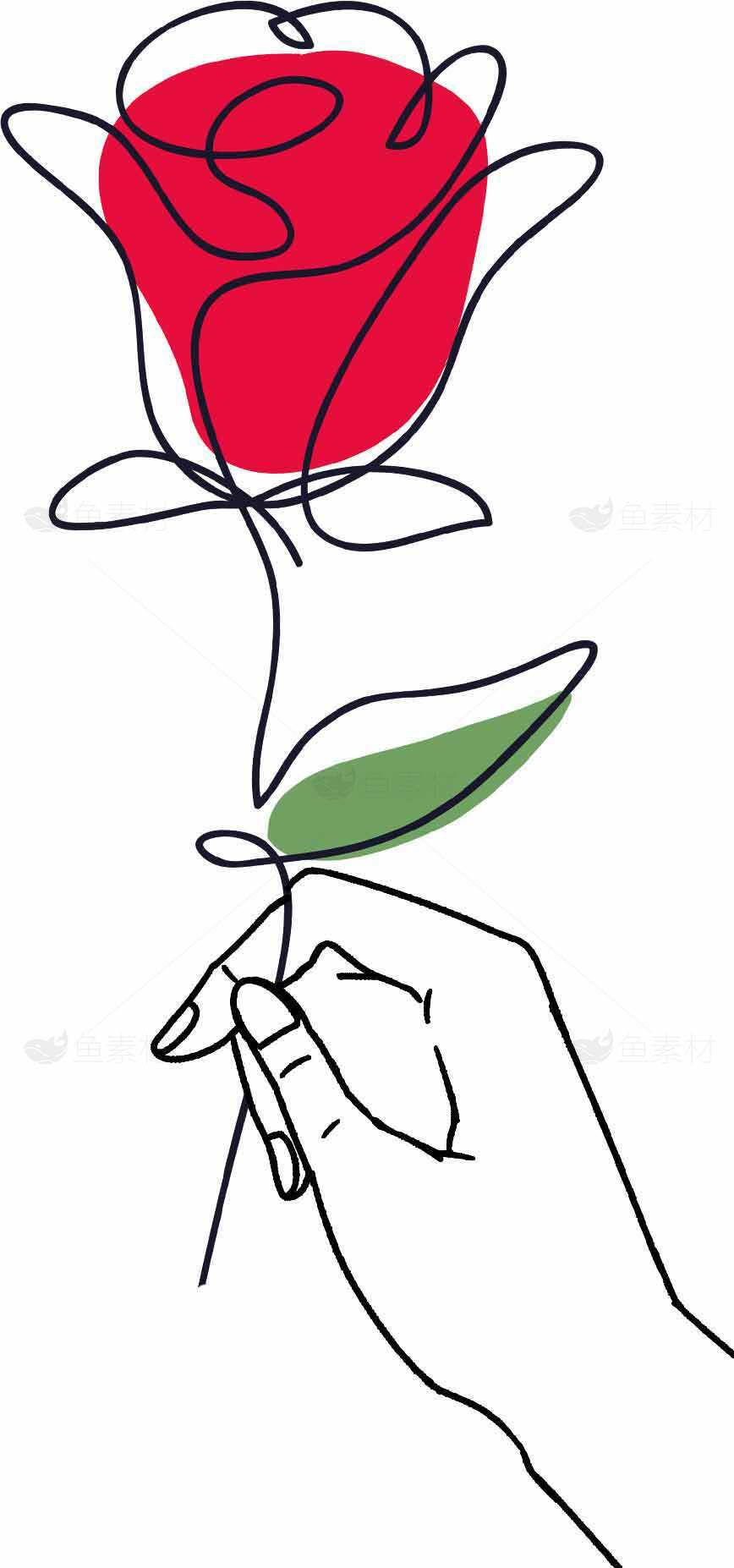 简约线条玫瑰插画设计素材