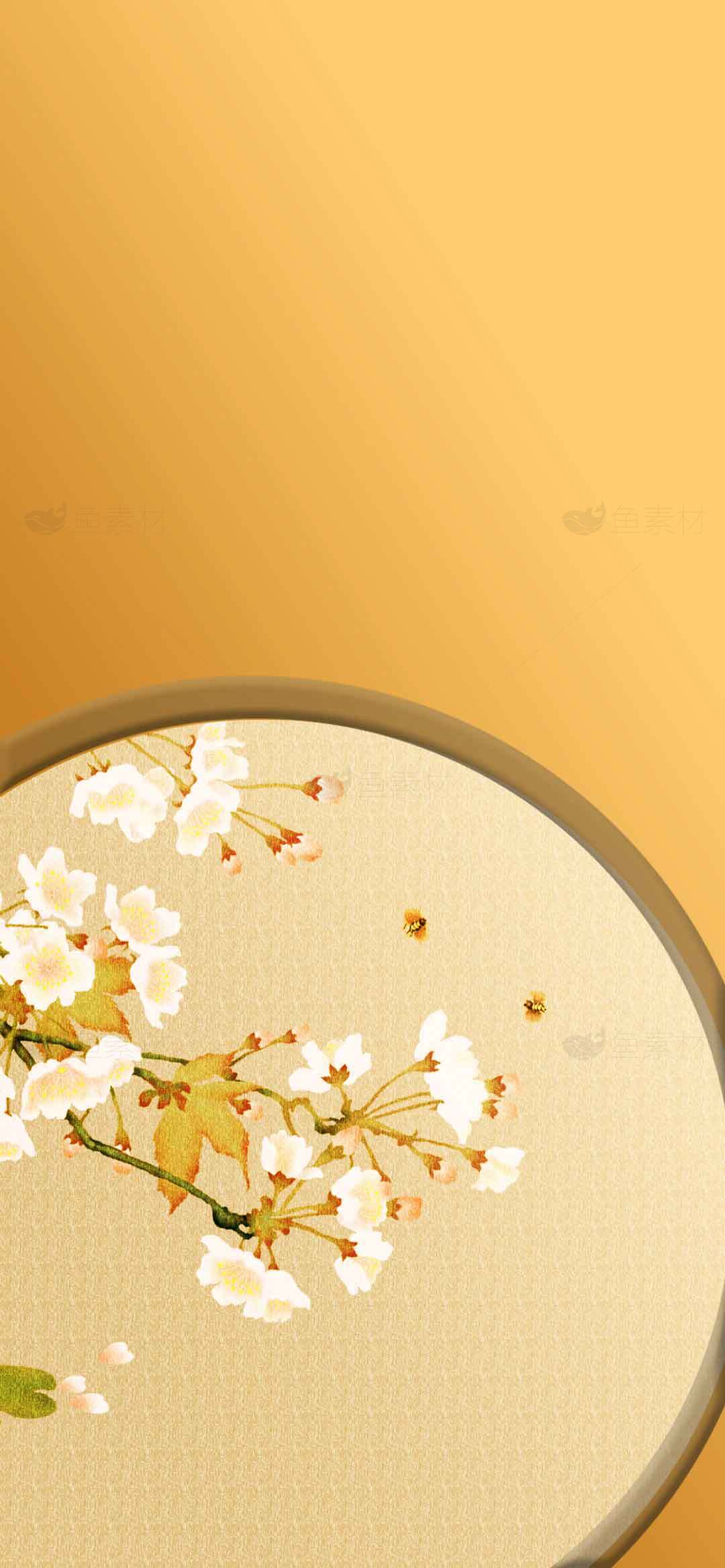 唯美金色背景与樱花元素设计图片素材