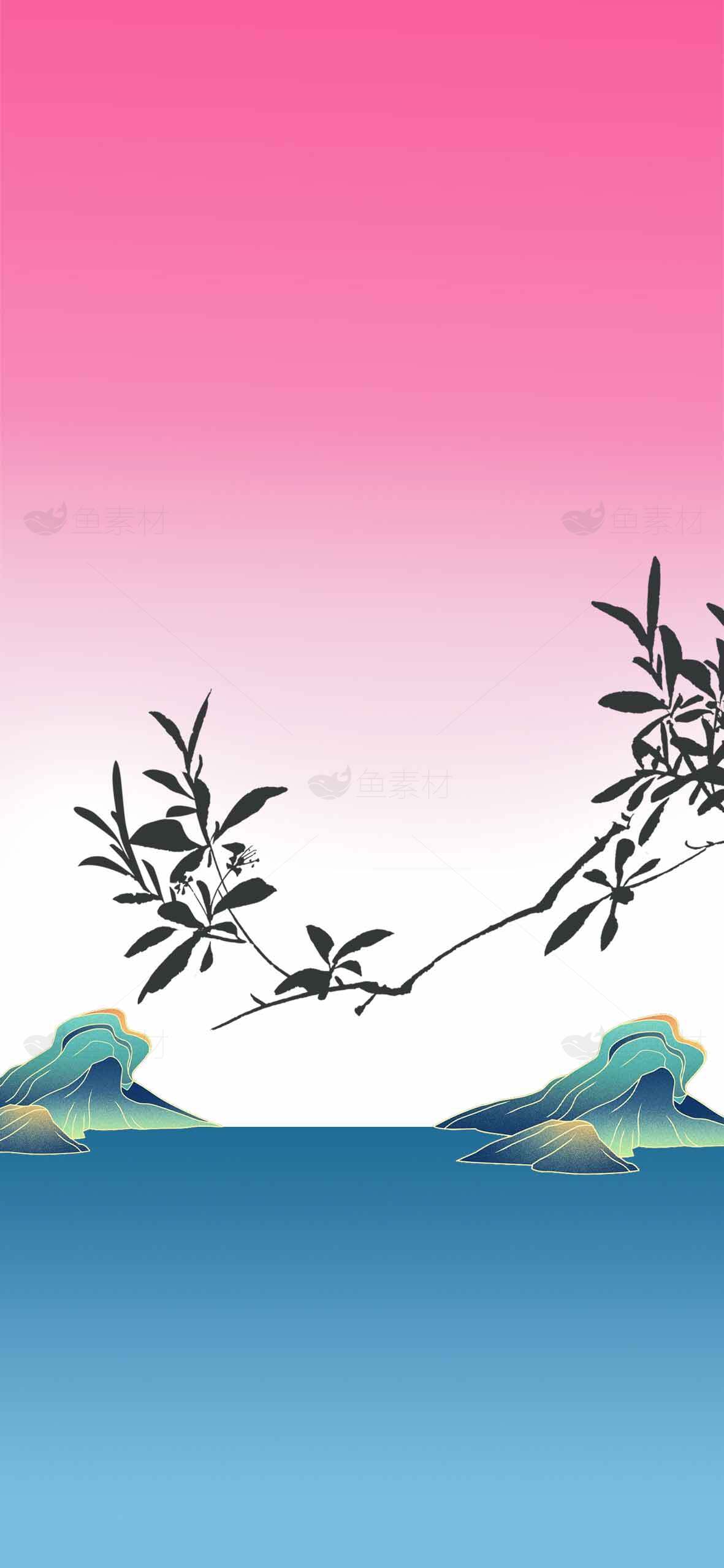 唯美中国风粉蓝渐变背景图片素材