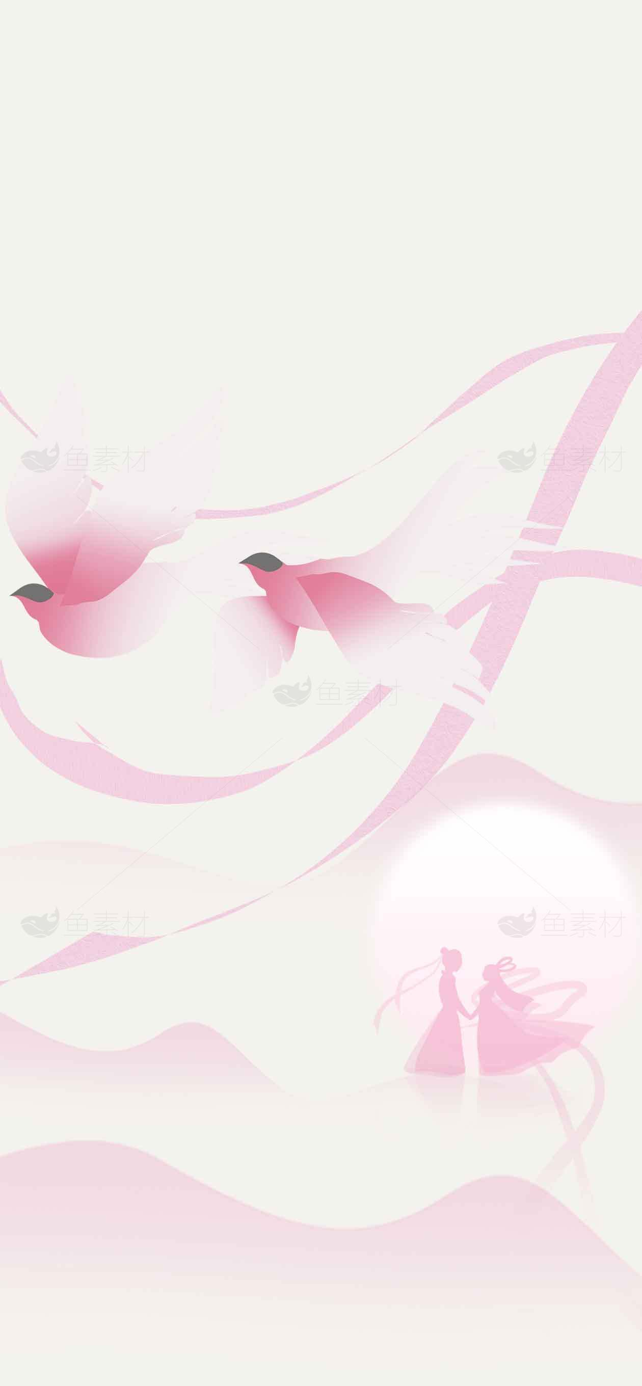 唯美七夕鹊桥相会插画背景素材