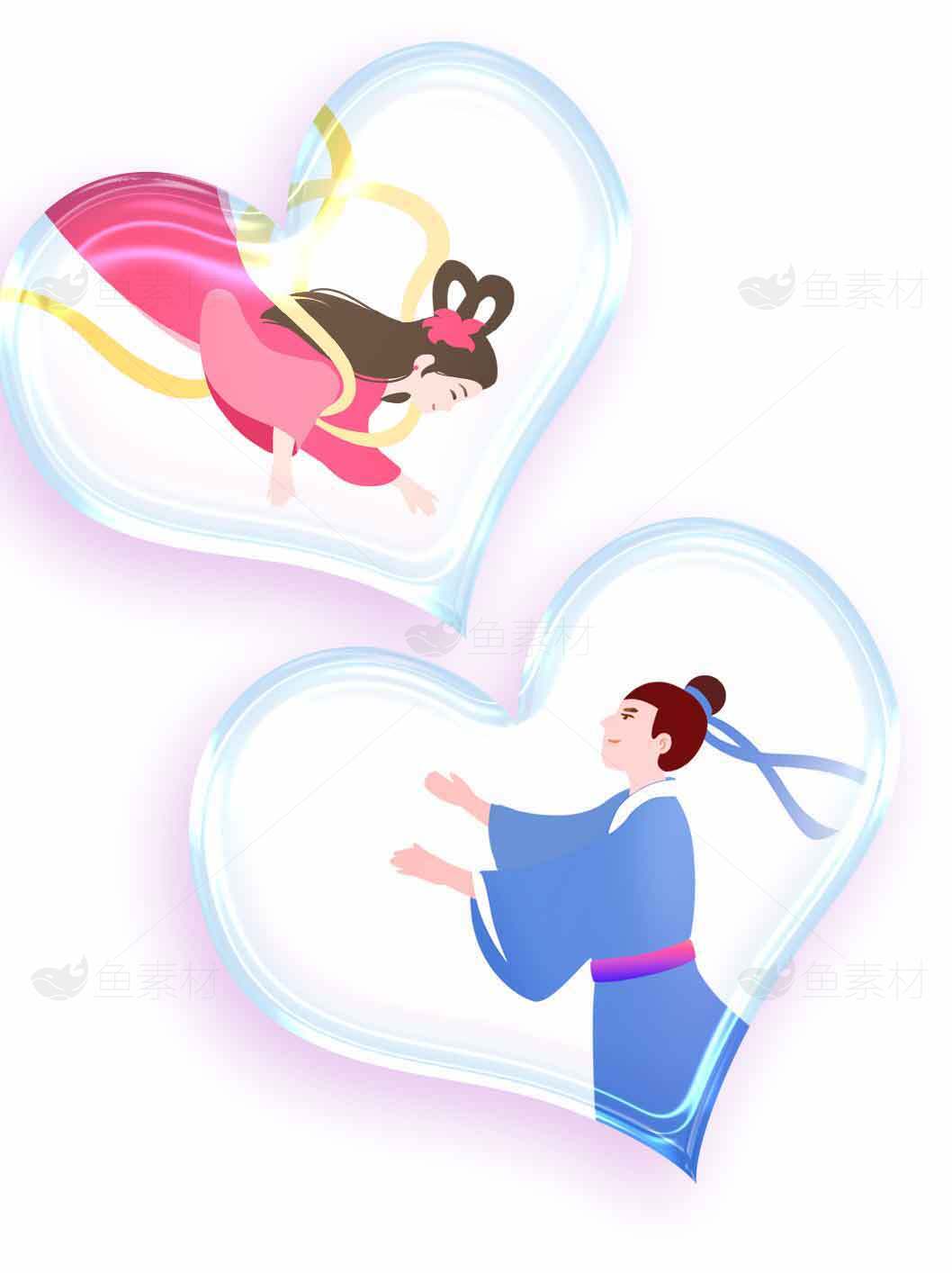 七夕浪漫插画合集：唯美鹊桥相会场景素材