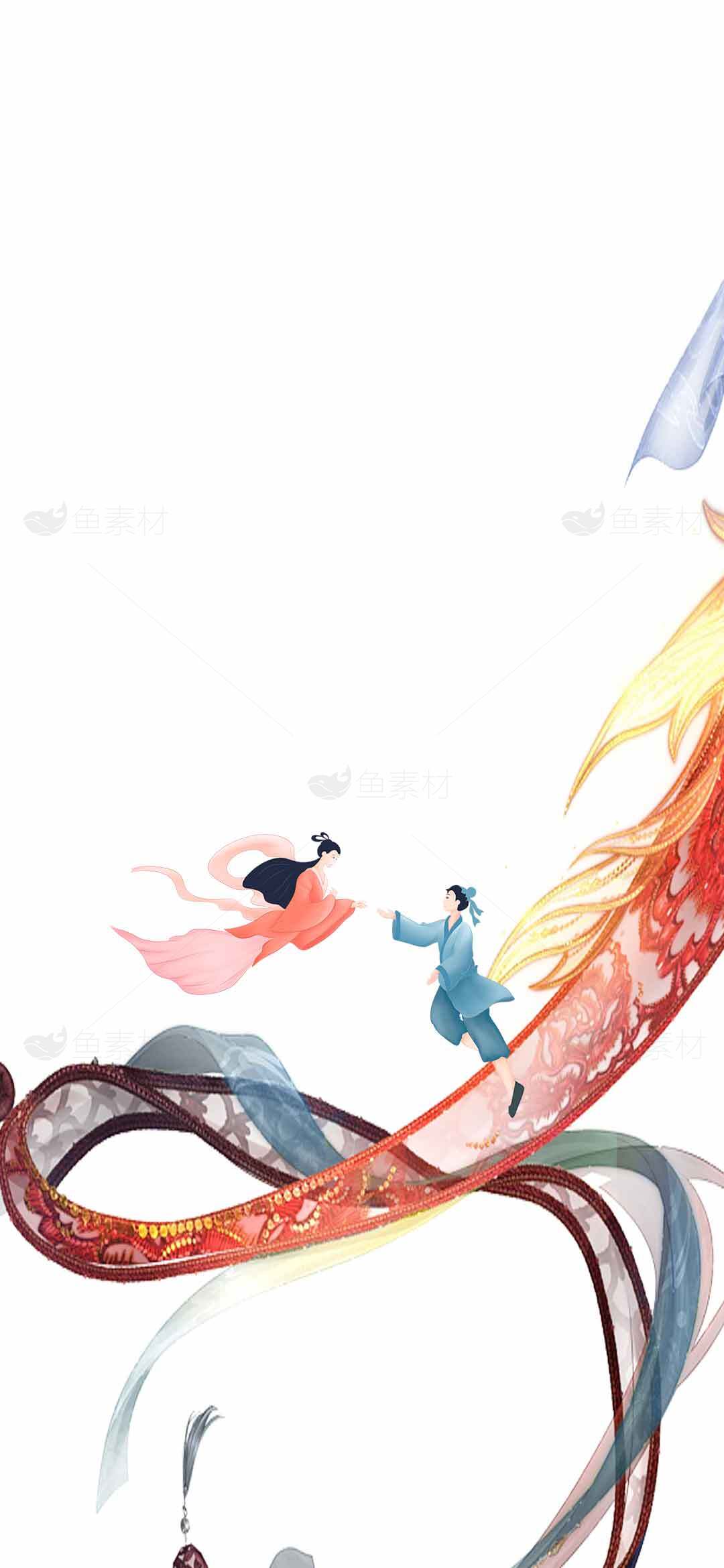 中国传统艺术插画：唯美仙境中的人物故事素材